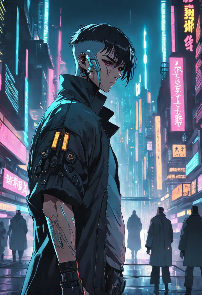 Cyberpunk man, city cyberpunk, bladerunner 2048