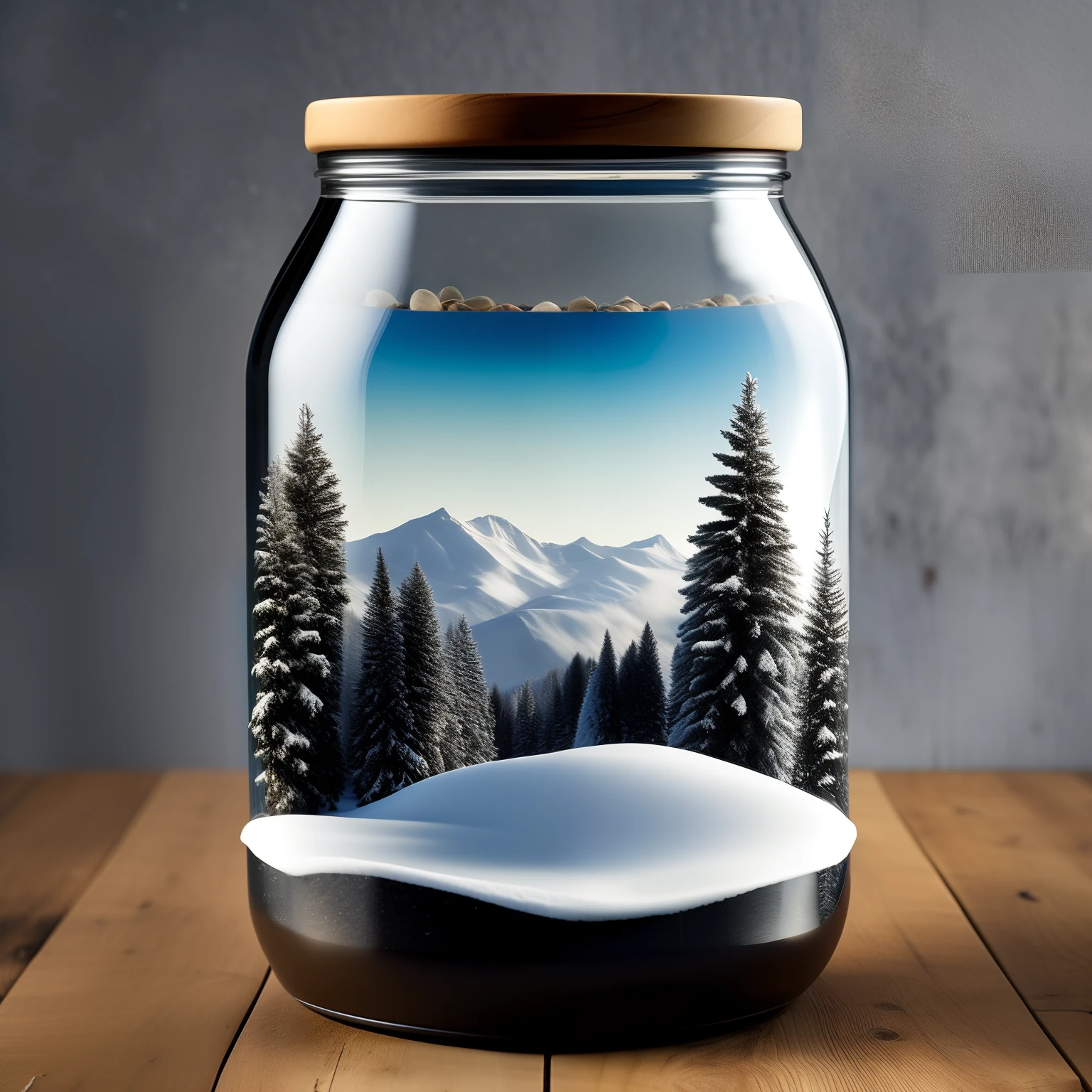 Realistic photo of winter in a bottle