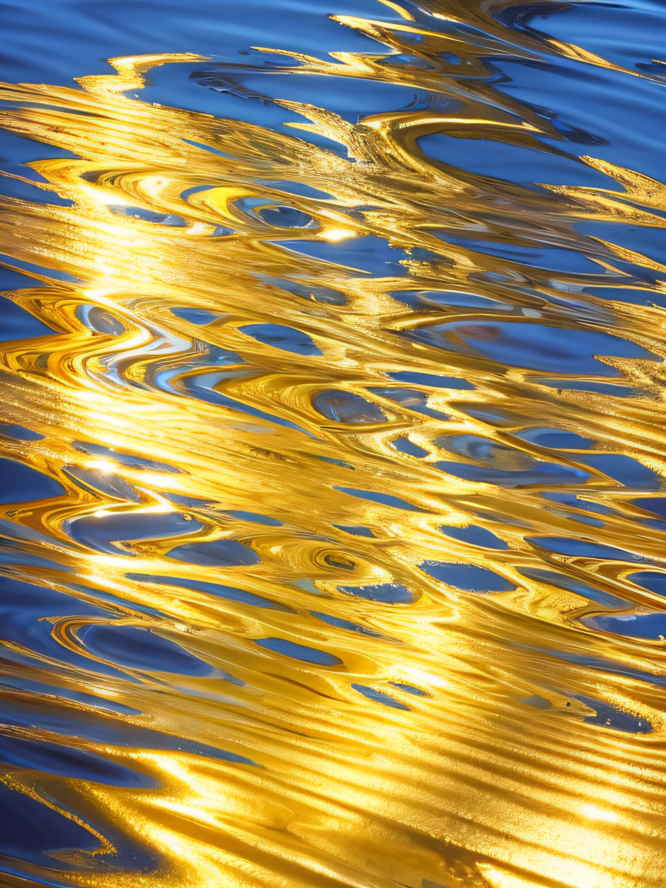 Close-up of yellow water with ripples, gold refractions off water, Honey ripples, heat ripples, water reflecting suns light, rippling reflections, liquid gold, Ripples, Water ripples, swirly ripples, On a reflective gold plate, rippling, rippling water, Glowing water with caustics