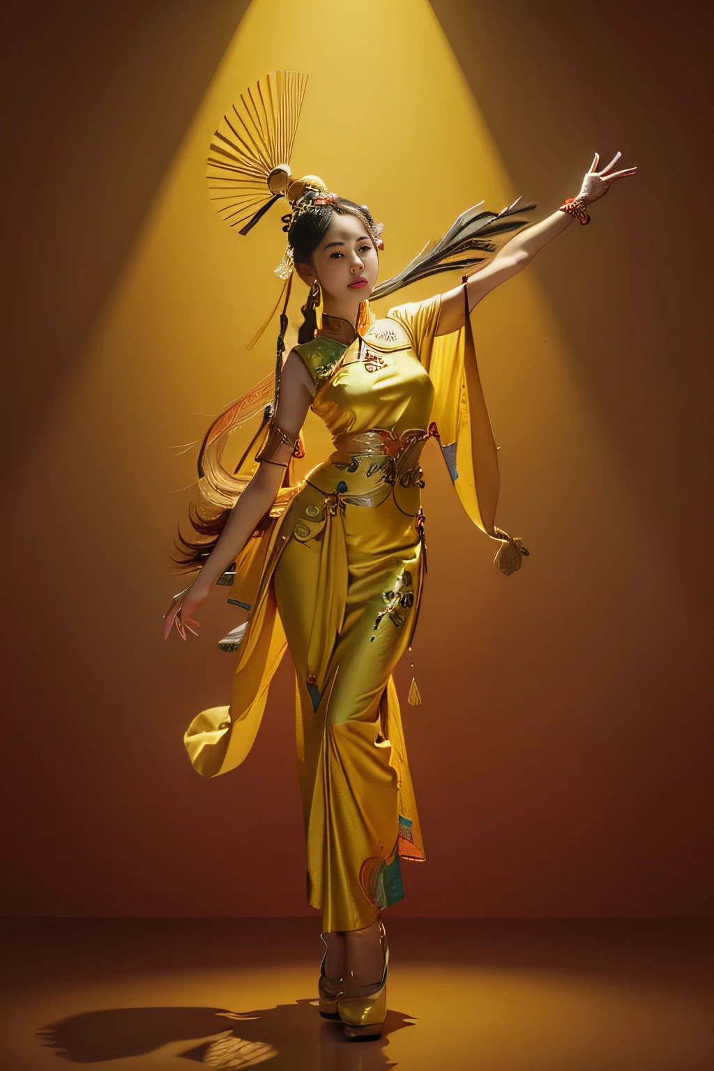 A breathtaking 3D logo featuring a radiant Javanese Jaipong dancer, illuminated against a glowing backdrop, with the word "SANGGAR TARI FITRIA SUKABUMI" prominently displayed in the center. The logo is beautifully rendered in white against a vibrant, captivating background, showcasing the intricate details of the dancer's traditional costume, expressive face, and graceful posture. The design exudes a sense of authenticity and elegance, capturing the spirit of traditional Indonesian dance and culture. This masterpiece is crafted with the best quality and highest attention to detail, utilizing state-of-the-
