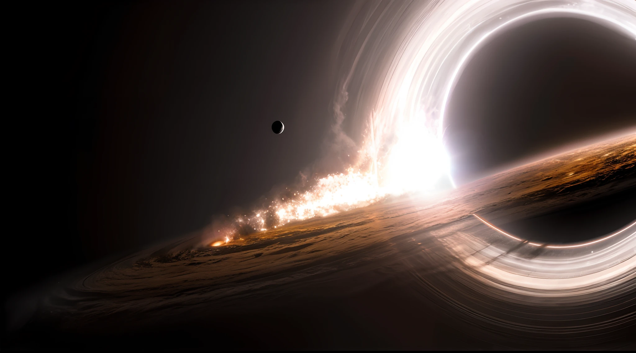 Imagem de um buraco negro com um objeto negro no meio, buraco negro interestelar, black hole with disс accretion, accretion disk, Interstellar space configuration, viajando para um buraco negro, saindo de um buraco negro, interstellar vortex through time, Sol do buraco negro, dentro de um buraco negro, is being drawn into a blackhole