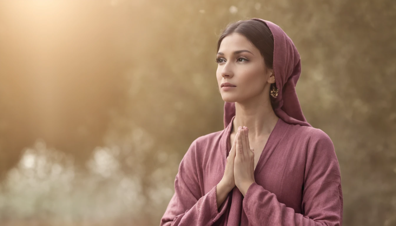 Create an image that depicts a human being in deep meditation, com um rosto sereno e tranquilo. The setting involves the presence of a bright and subtle aura that radiates from the extremities of the meditative body. No fundo, o universo se desdobra em tons de roxo e violeta, full of distant stars and galaxies. Soft, ethereal clouds float below, symbolizing the connection between the individual and the cosmos. From a distance, a majestic tree rises, its roots plunging into the earth and its branches extending towards the starry sky. The set of colors is dominated by yellowish tones, que irradiam calor e serenidade. The image conveys a sense of inner peace and harmony with the universe.
