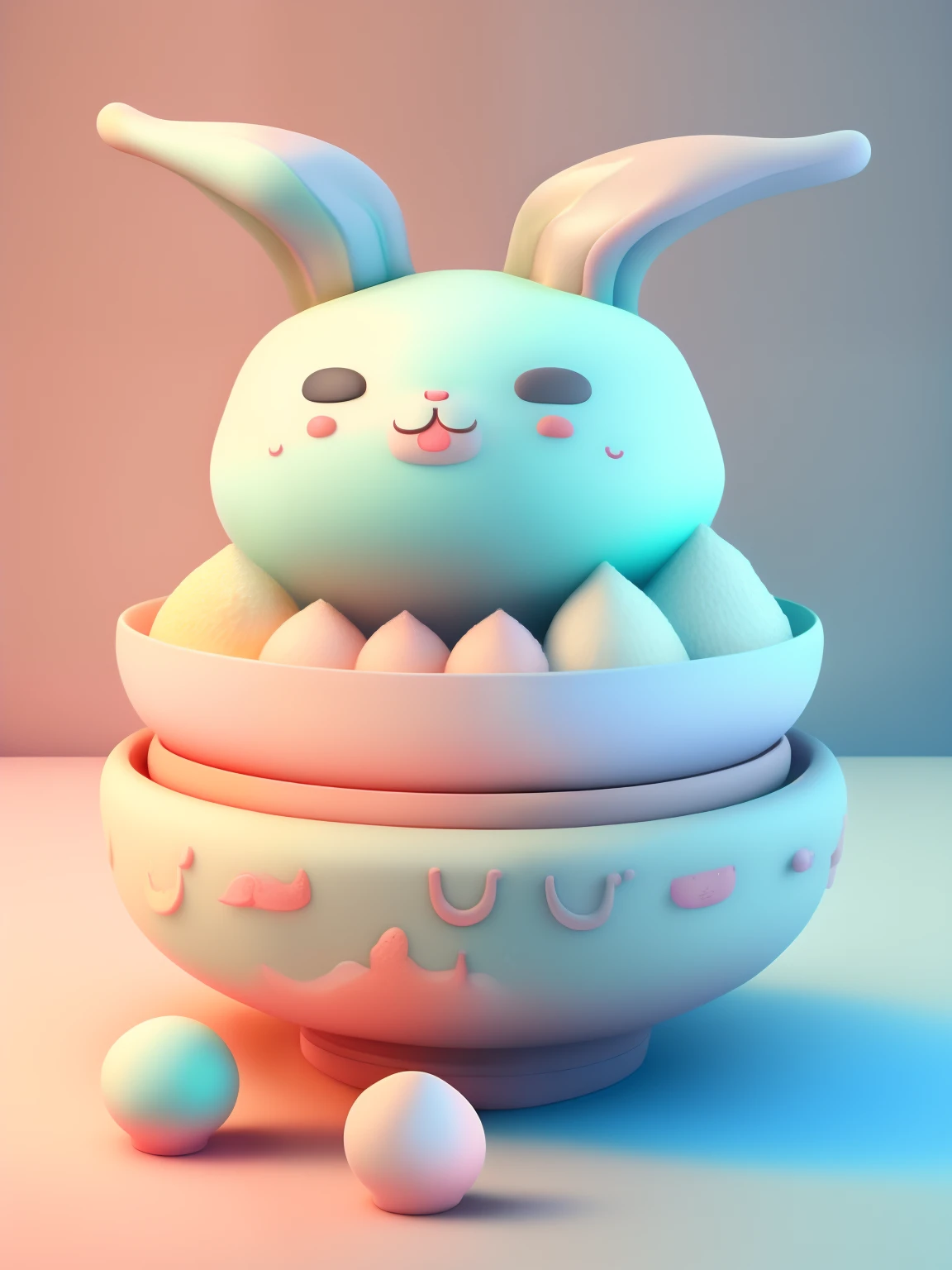Chibi style,Dozens of tangyuan with rabbit ears,Very cute face,Very real,Chinese folk art style tangyuan,Chinese kitchen background,Steaming hot,It looks delicious.,Ultra high definition image quality,