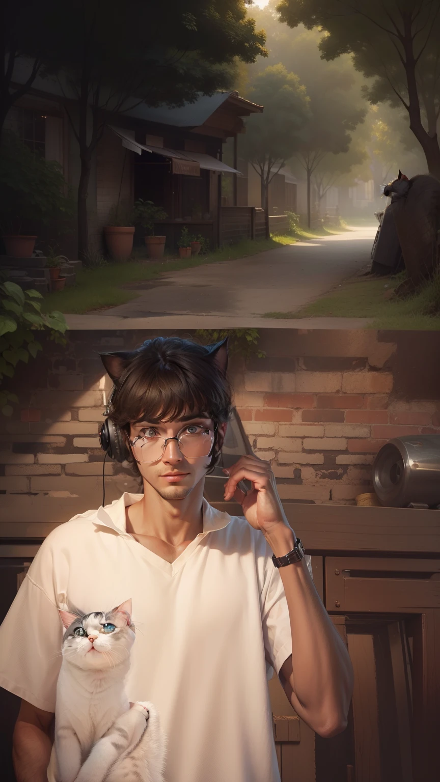 handsome look change background with cat smooth face