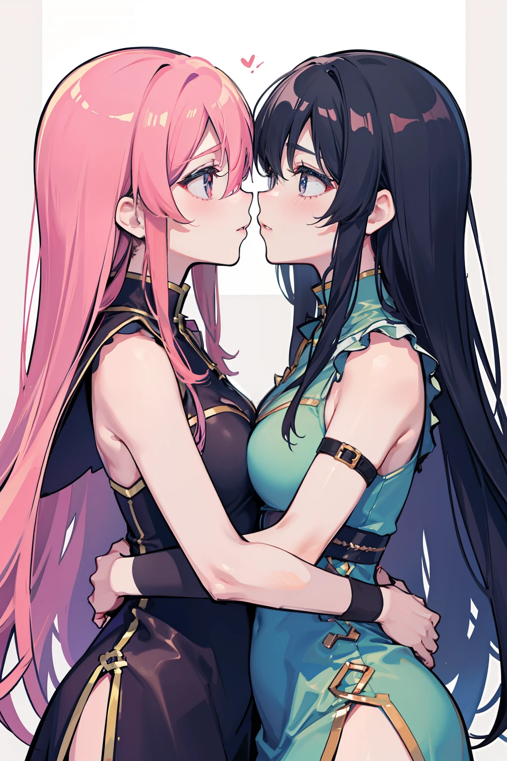 twogirls,Affectionate hugs,Confrontation with each other,Interactive kissing,Eyes meet。
