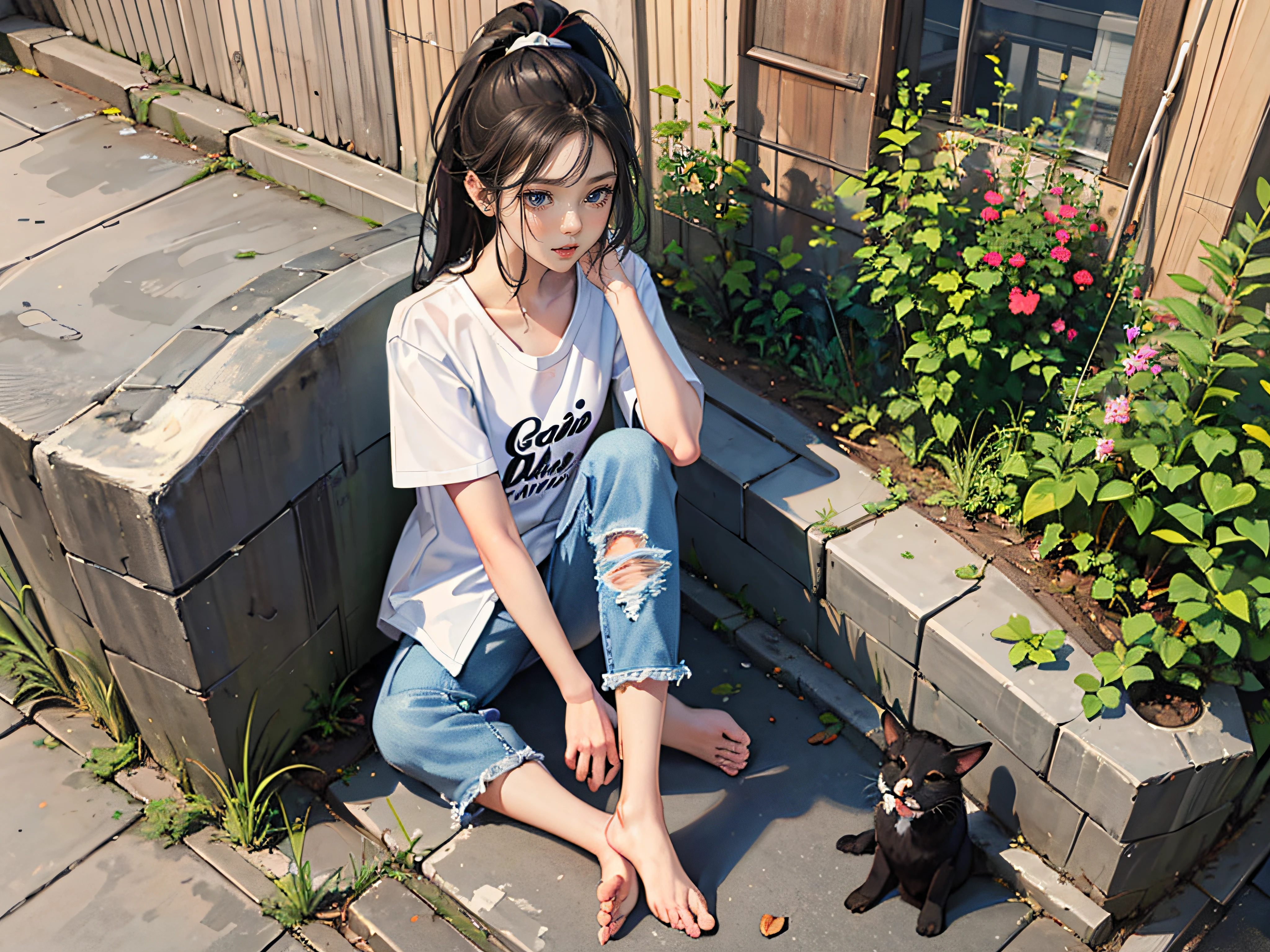 rays of sunshine,Rattan chair,denim pant,falling leaf,big road,long whitr hair,校服,Chao yang,wiping sweat --auto