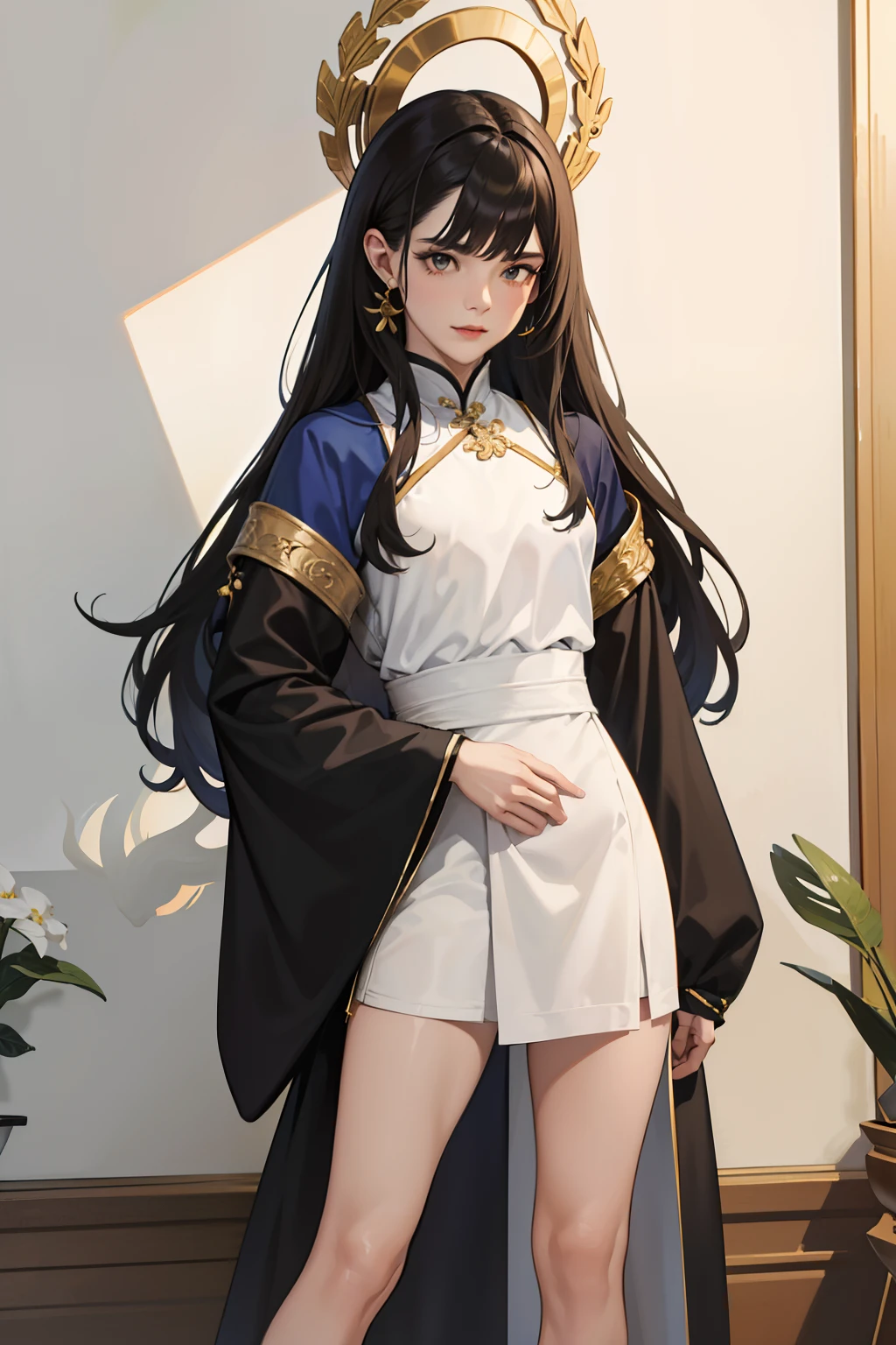 NSFW, obra-prima, melhor qualidade, ultra-detalhado, semi-realista, detailedfacialfeatures, 2 mulheres maduras, vestindo roupas antigas wuxia hanfu, linda mulher de cabelos negros compridos,olhos escuros,corpo voluptuoso,sexy,seios grandes,usando roupa feminina  atraente,impetuosa mulher,arrogante,lider da seita celestial,Standing leaning against an ancestral altar and beside it a small dragon cub
