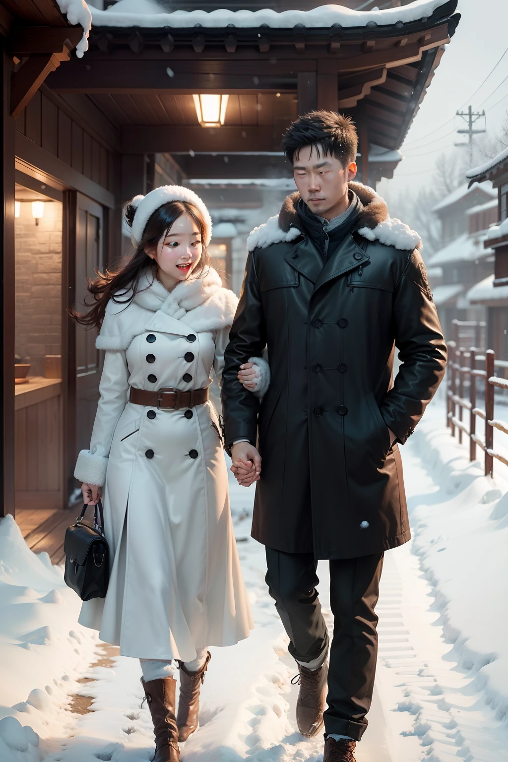 Husband and wife forge ahead in a blizzard。