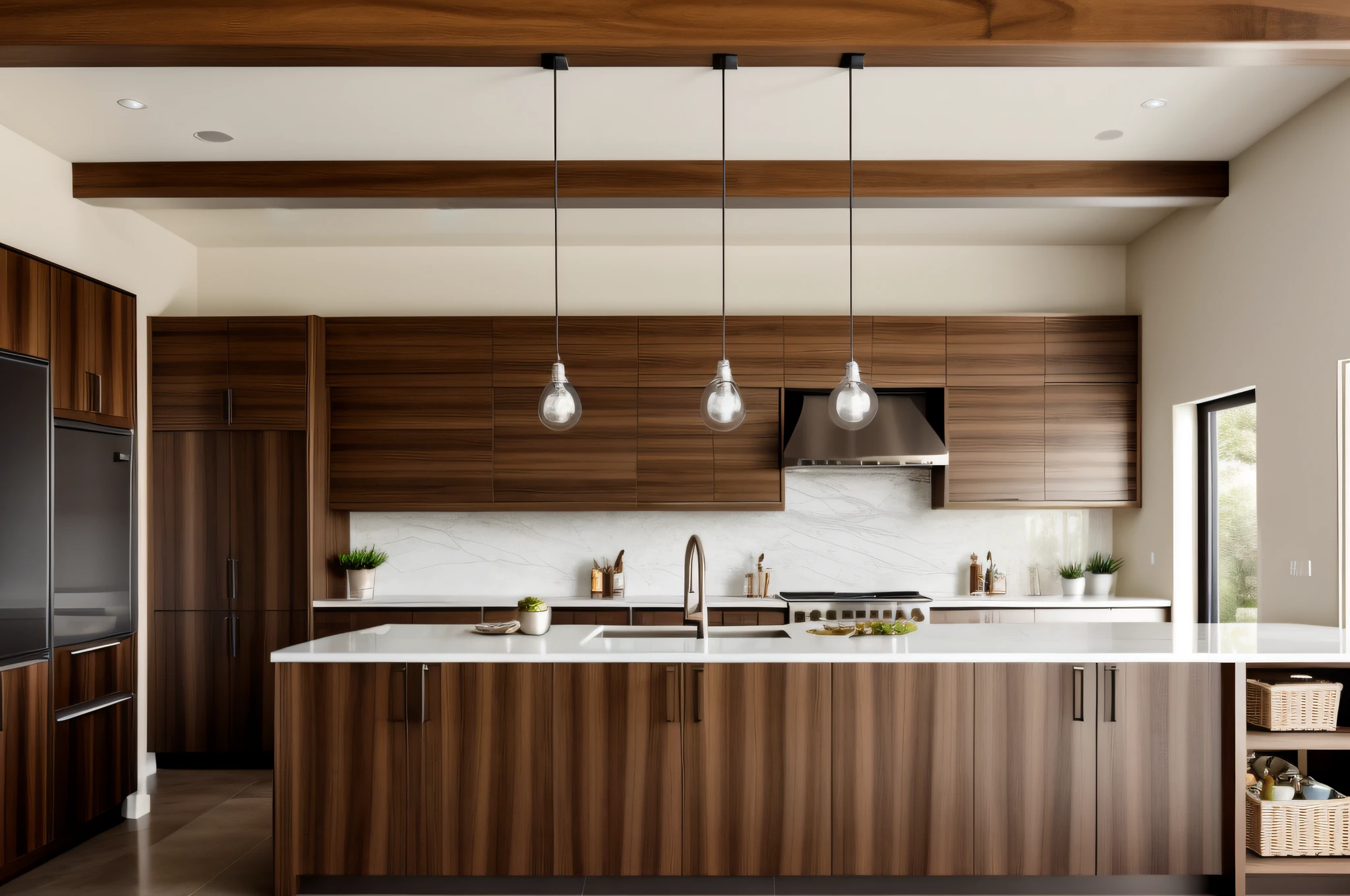 "Modern kitchen with a vintage twist with stylish walnut accents."