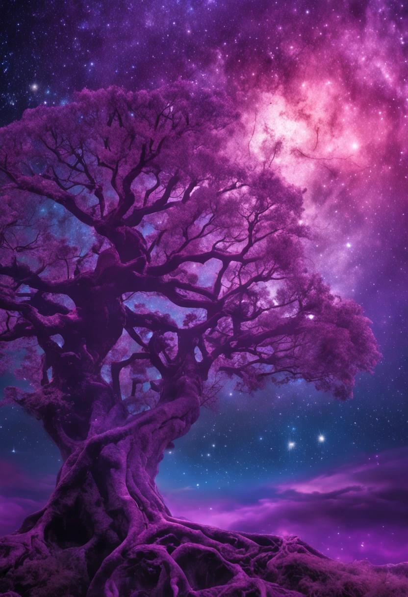 Bodhi tree, symbol of Buddhism, iridescent in rainbow colors, with a golden aura around him with a very bright divine light descending from the sky,  High Definition Image, detalhamento alto e estilo fotorrealismo. Imagem com pelo menos 300 dpi, UHD 8k