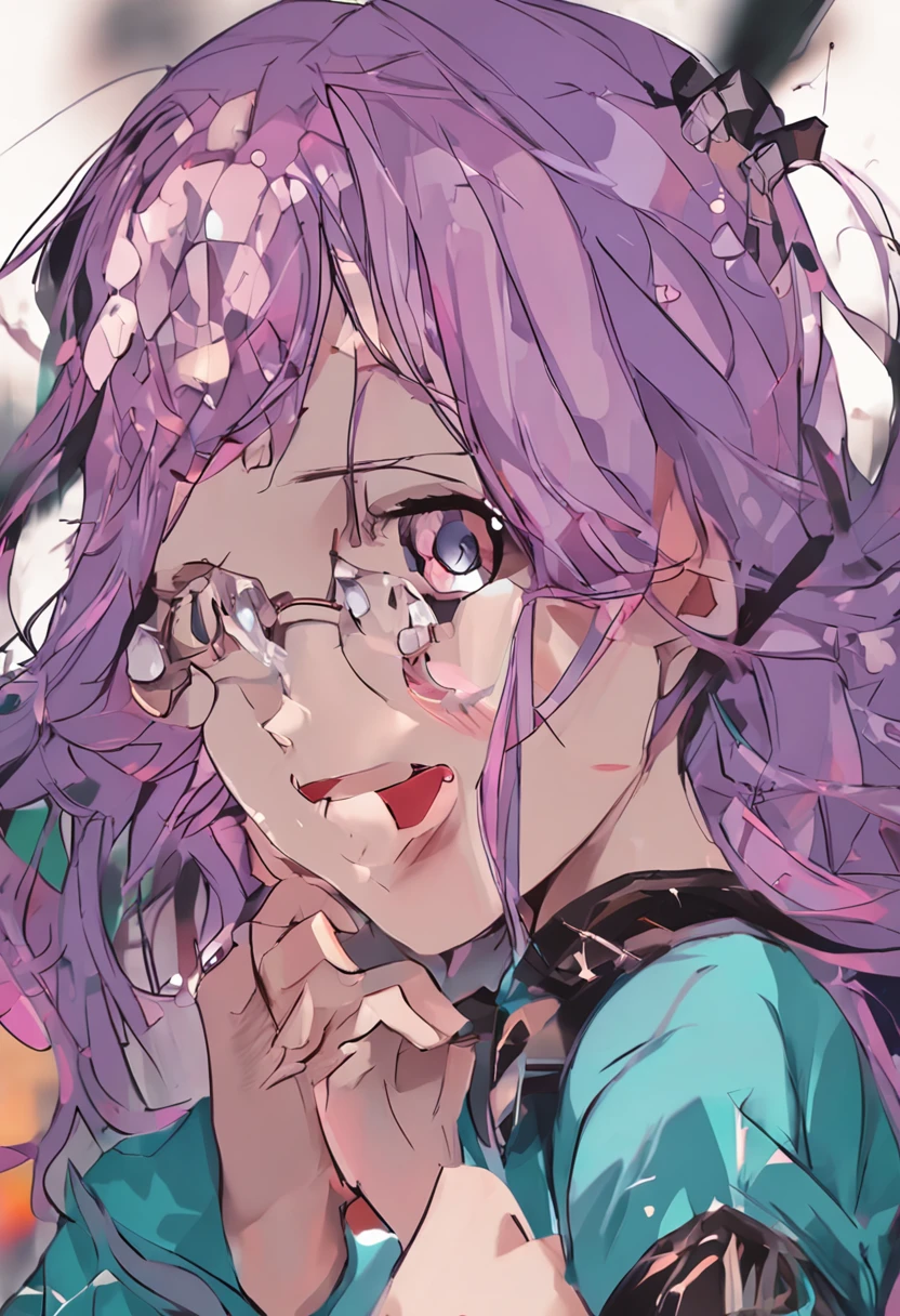 mtu,Glazed eye frame,Purple mouzi,brunette color hair