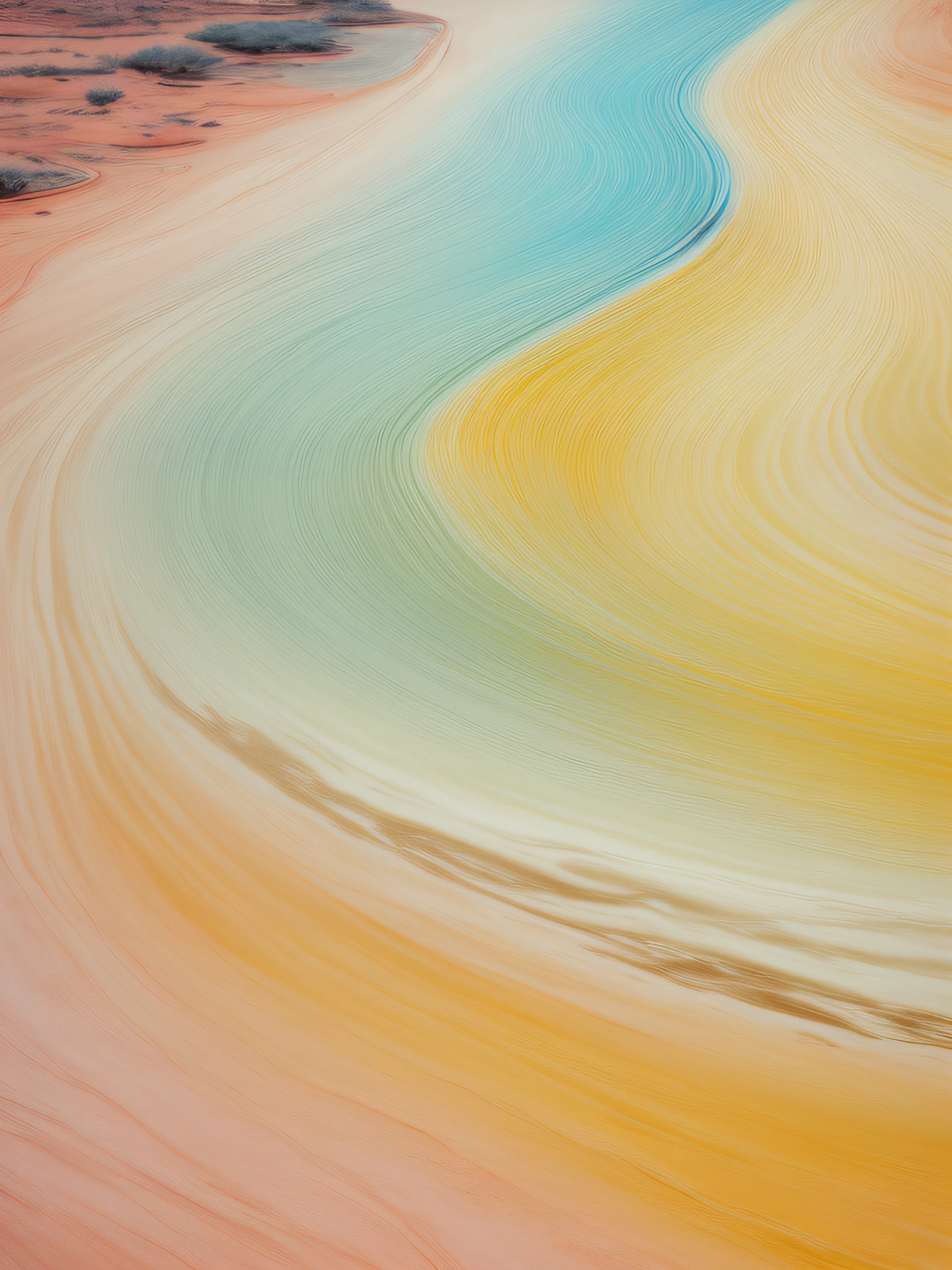 There is a picture of a river in the desert, earth and pastel colors, an ultrafine detailed painting, Wallpapers,  river delta, Ultra-fine detail spray painting, outworldly colours, aerial iridecent veins, an ultrafine painting, Inspired by Cheng Yanjun's soft overflow, abstract nature, Water painting
