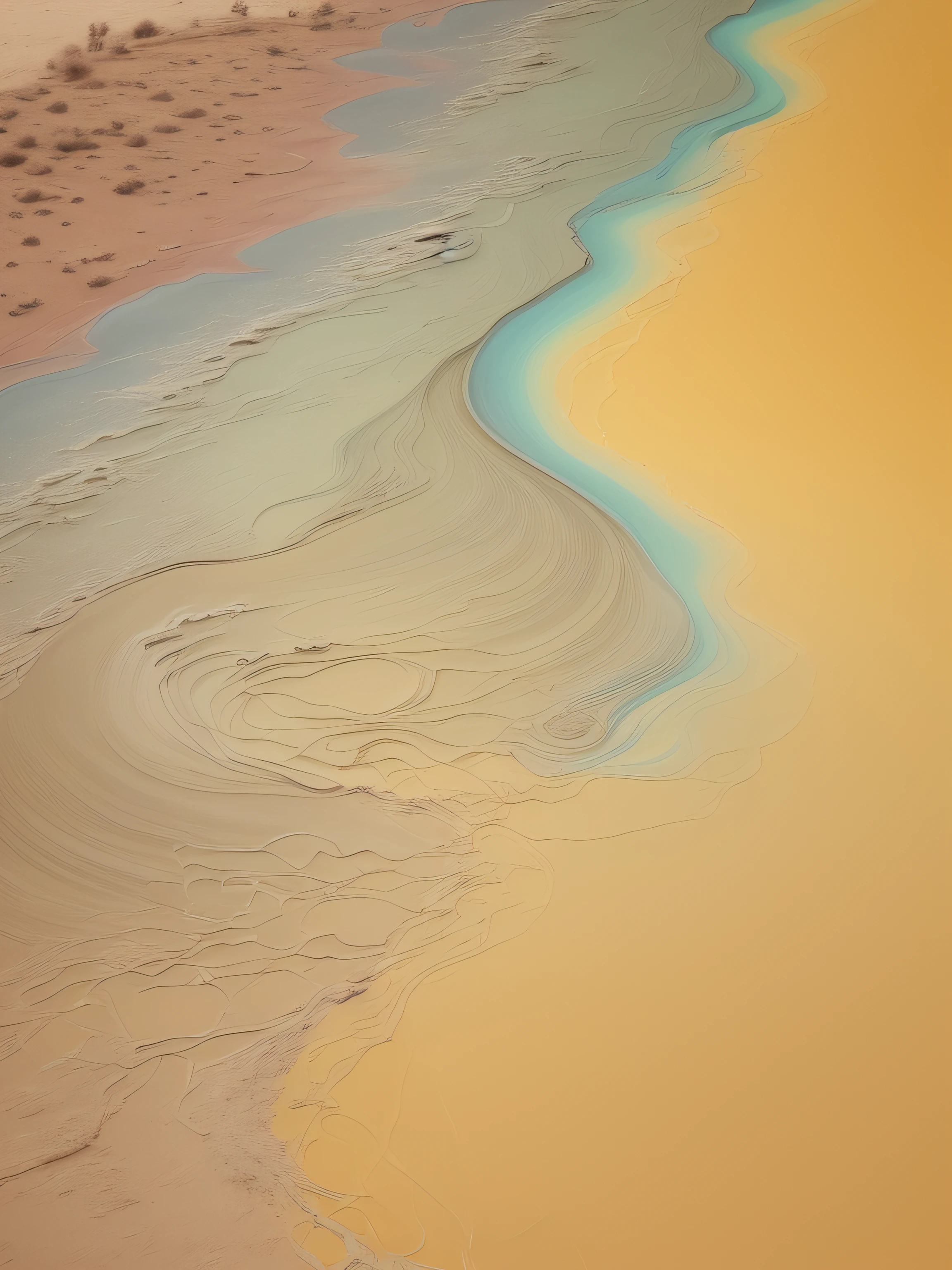There is a picture of a river in the desert, earth and pastel colors, an ultrafine detailed painting, Wallpapers, river delta, Ultra-fine detail spray painting, outworldly colours, aerial iridecent veins, an ultrafine painting, Inspired by Cheng Yanjun's soft overflow, abstract nature, Water painting