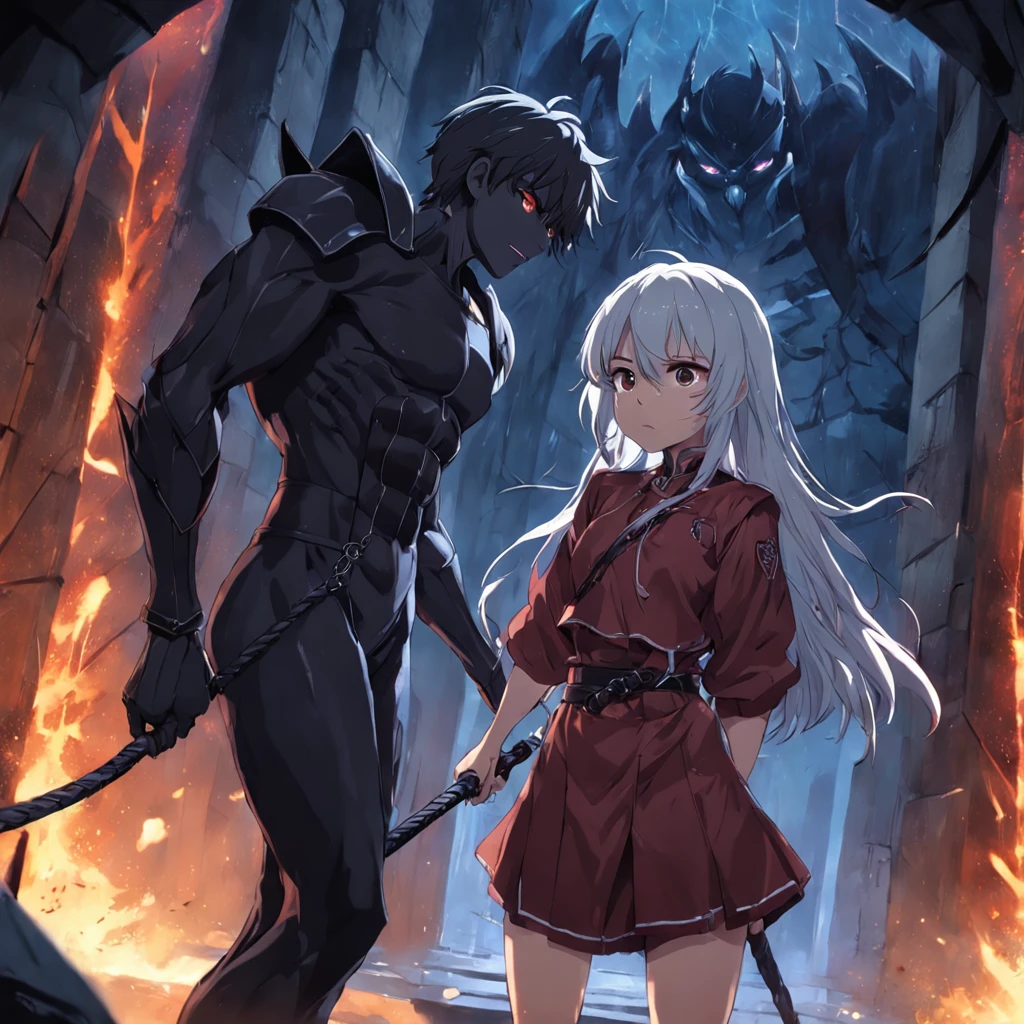 The mature and cold imperial sister beats the rebellious boy's skin-opened ass with a leather whip in the punishment room,