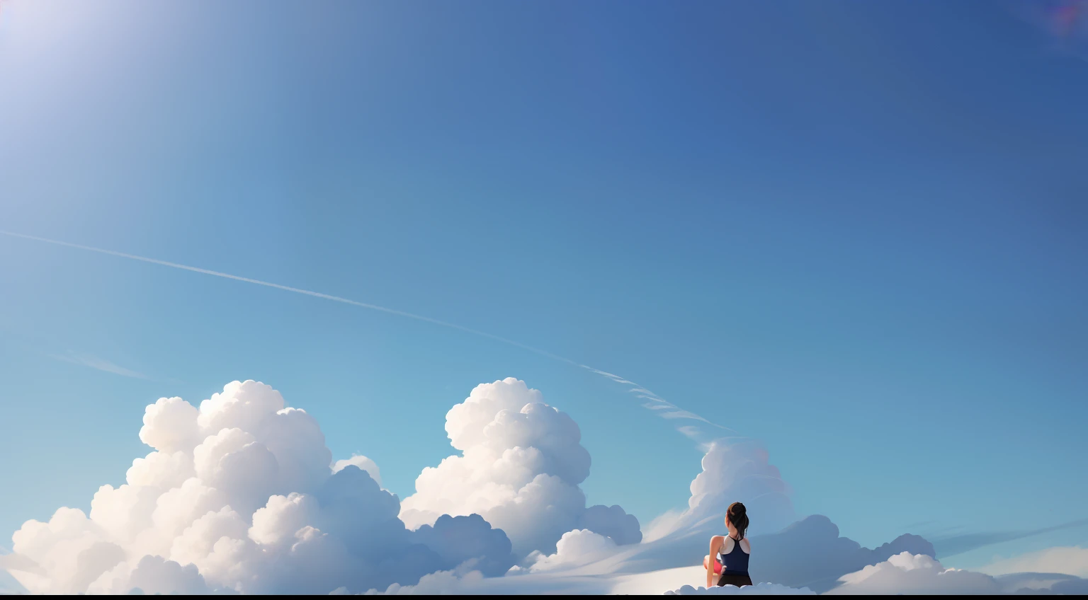 There is a yoga mat on the white cloud，