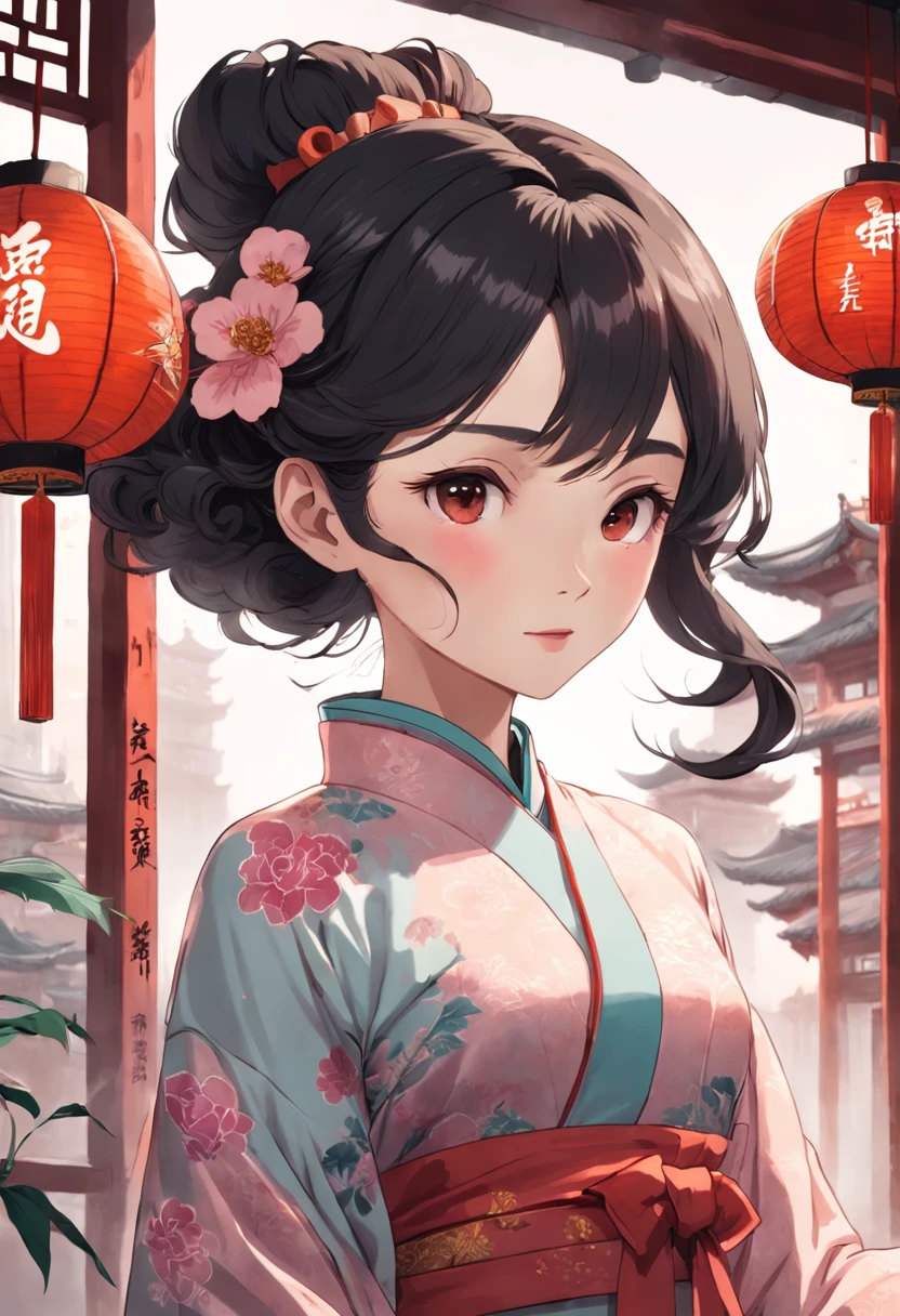 Poster style of old Shanghai,A woman in a cheongsam,Perm hair with big waves,Cup of tea in hand