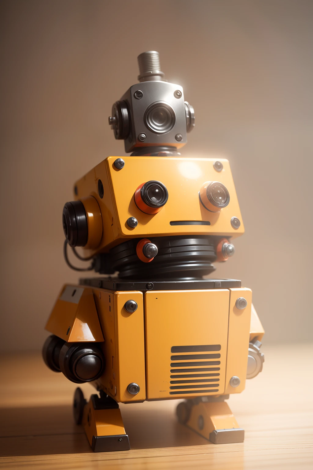 Cute little square robot，Orange-red，It has a die-casting machine and details of a robotic arm
