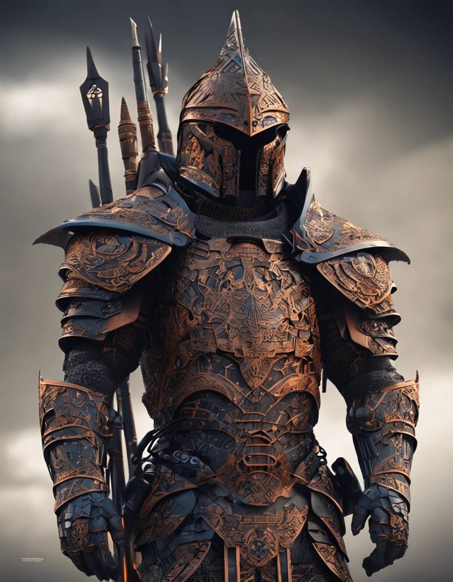 fantasy warrior, ASCII art design armor, intricate design, photorealistic, 8k ultra graphics