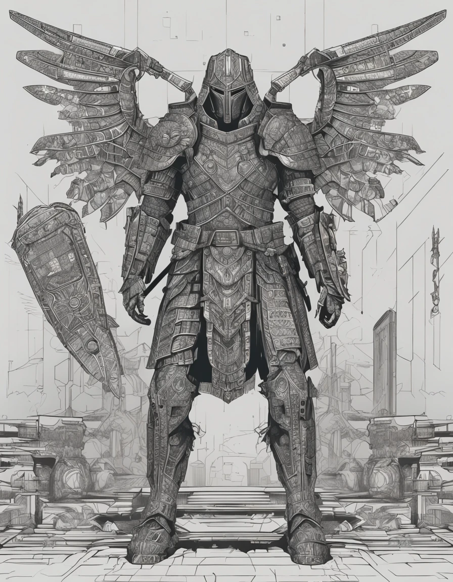 fantasy warrior, ASCII art design armor, intricate design, photorealistic, 8k ultra graphics