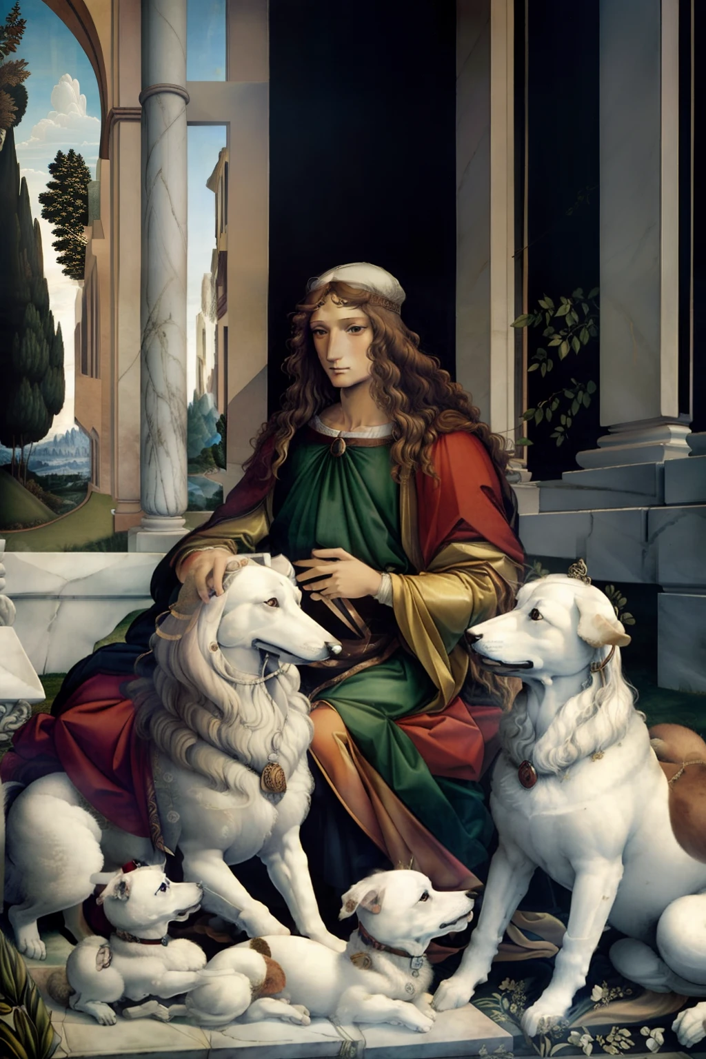 Botticelli artwork emperor with dogs