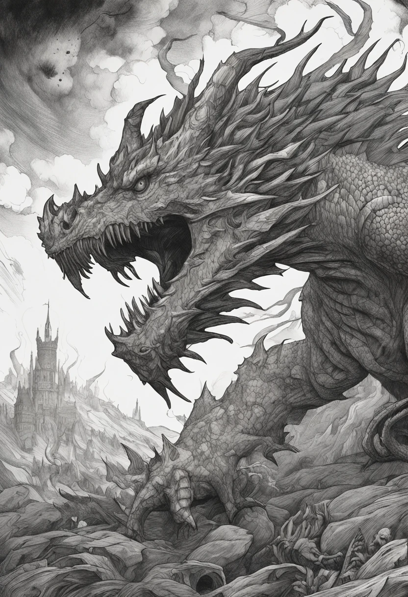 Capture the essence of eternal chaos and impending doom in superb graphite renderings by famous artists. "Your Majesty of Hell: Dragons" It is a visual symphony of darkness and despair, An unforgettable depiction of a world on the brink of destruction.
At the heart of the composition is the dragon, An unfathomable force and evil creature. Its body coils like a storm, Each graphite brushstroke emphasizes its dominance and dominance. The dragon's eyes burned with otherworldly flames, A sinister light,pierced the souls of those who dared to meet its gaze. Its teeth, Sharp as an obsidian blade, Drip with toxic anticipation.
With the dragon's retreat, Its huge wings spread out,Like the tattered wreckage of a fallen kingdom, Cast ominous shadows on the scorched earth below. The sky was choked with smoke and ash, Proof of the ensuing destruction.
But in the chaos, The once towering castle stands tall, Now it is a crumbling fortress against the dragon's reign of terror. Flames lick the walls, Devour the grandeur that once defined this majestic fortress. The menacing presence of dragons is juxtaposed with the fragile beauty of burning castles,A poignant reminder of the fragility of power and the inevitable passage of time.
The artist's meticulous use of graphite creates an amazing interplay between light and shadow, Add depth and texture to every stroke. The viewer is transported to a realm where fear and awe collide, The sinister dance of dragons and fire is frozen in an eternal moment of chaos.
"Your Majesty of Hell: Dragons" More than just a work of art; It is an experience that calls the viewer to think about the eternal struggle between destruction and resilience, Power and vulnerability. The artist's dexterous hands and keen eye produce a masterpiece,It will always haunt the imagination of the audience, Eternal witness