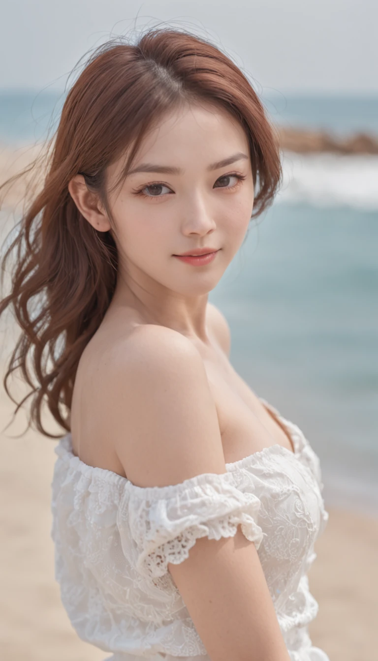 sea beach、angelicales、A smile、Young face、Omouq、Incredibly cute、 fashion hair、(Gaze towards the viewer, Full body portrait、High Detail RAW Color Photo Professional Photo、hentail realism、Photorealism:1.37、Best shadows、超A high resolution、physically-based renderingt)、(((16banzai)))、gonzo,((top Quority,8K,tmasterpiece:1.3)),1 beautiful English girl,Beautiful woman with slender abs:1.3,(Casual hairstyle, No leakage of big breasts:1.3),(White bikini:1.3),Super detailed face,Detailed blue eyes,二重まぶた,Hotel background,Slouching,with hands resting on knees,,Shot diagonally from above,perfect glossy shiny skins,Flawless skin,White skin of the,perspired,Invite your gaze, slightly fat big breasts, Ultra-thin fingers,lipsticks,Tattooed with