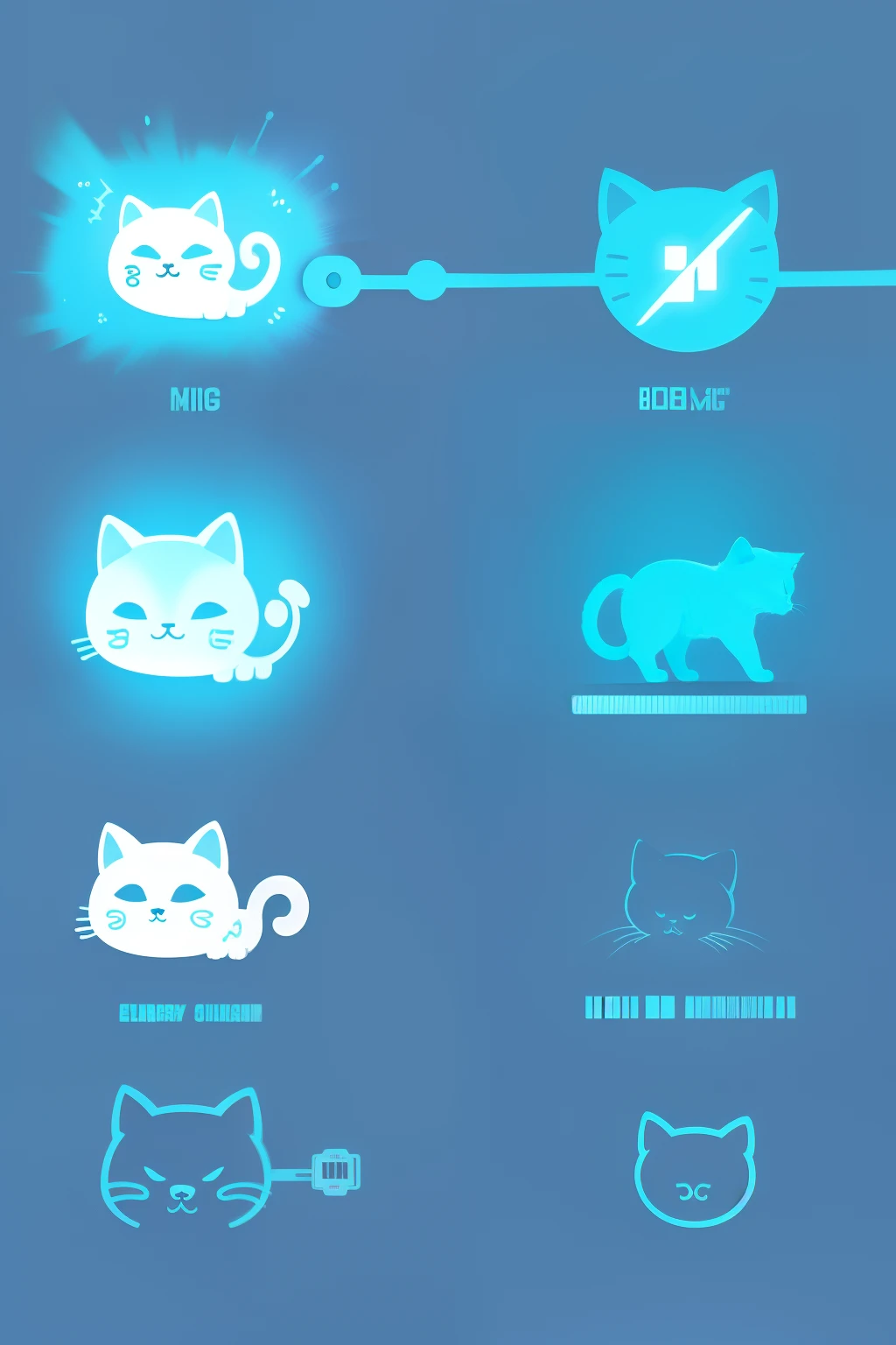 pictogram, baby cats, New energy, charging up, Cute kitten icon in blue, Charging icon with new energy theme on blue background