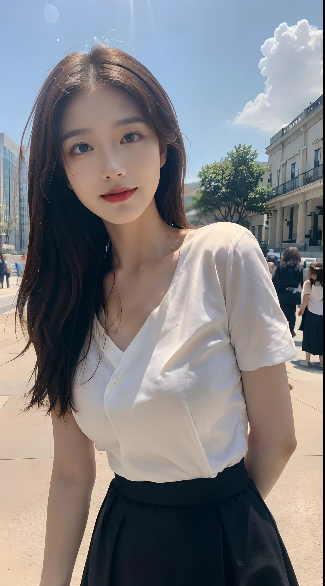 (​masterpiece:1.3), (8K, Photorealsitic, Raw photography, Top image quality: 1.4), Japan high school girls、(Random hairstyles:1.2)、(small tits:1.3)、Super Detail Face、Eye of Detail、二重まぶた、foco nítido:1.2、prety woman:1.4、light brown hair、超A high resolution、(Photorealsitic:1.4)、very detailed and professional lighting、slender、Condescending smile、(((Dressed as a flight attendant)))、(Open legs、White panties are exposed)、((Make eye contact with your audience))、Too short miniskirt、(( On the plane、Stand in the aisle))、(The wind flips up the skirt:1.3)、(Panty Exposure)、Standing pose like a model、(Shooting from a low angle)