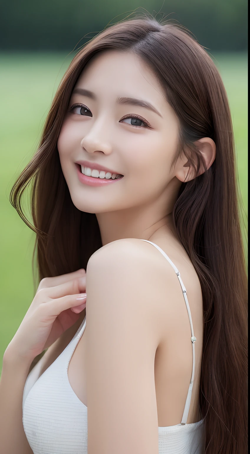 (Full Body Shot),Tabletop, Best image quality, high quality, Plump pretty woman、Smiling happily and showing his teeth,Natural and effortless pose、 Japanese, detailed, detailed eyes, detailed skin, Beautiful Skin, 超High resolution, (reality: 1.4),so beautiful, slightly younger face, Beautiful Skin, thin, (超reality的な), (High resolution), (8k), (非常にdetailed) (Beautiful and detailed eyes), (非常にdetailed), Tank top、cotton side string thongs、No bra、Rocket-shaped big, (wallpaper), (detailed face), View your viewers, Fine details, Look straight ahead, Look straight ahead,  Photo Real, Bright lighting, Professional Lighting, Mature Woman, Brown Hair, Straight shoulder-length hair fluttering in the wind, Long and stylish bangs,from_below
foreshortening,