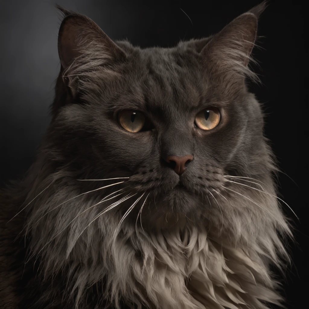 (Professional 3D rendering:1.3) de (Realistic:1.3) Foto de arte mais bonita do mundo,Apresenta gato preto com pelos brilhates e olhos dourados, majestoso ambiente desordenado)), corpo inteiro 8k unidade render, action shot, poros da pele, very dark lighting, sombreamento pesado, circunstanciado, Rosto detalhado, (vibrante, fotogrdeia realista, Realistic, Dramatic, Escuro, foco nítido, 8k), (Old leather clothes damaged by bad weather:1.4), ((((Use peles)))), (intrincado:1.4), decadente, (altamente detalhado:1.4), pintura digital, rendering by octane, art stations, Conceito-Arte, liso, foco nítido, illustration, germe da arte, (Loish:0.23), Wlop Ilya Kuvshinov, e Greg Rutkowski e Alphonse Mucha Gracias, (global ilumination, studiolight, Light Volumetric), chuva forte, floating particles, patife, fantasia, Onze, corpo inteiroesbian, ((Fundo escuro e antigo da cidade:1.3)),CGSesociedade,art stations