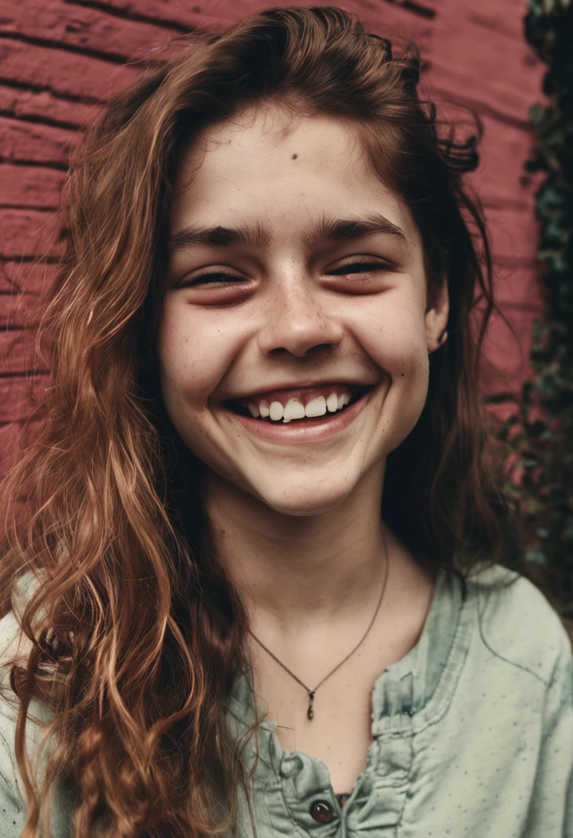A poor quality real real life realistic grainy selfie of a young teen girl with a lot of clothing smiling, selfie, dark, girl is mildly good looking, kinda basic and ugly, selfie, pimples, poor grainy quality, real,