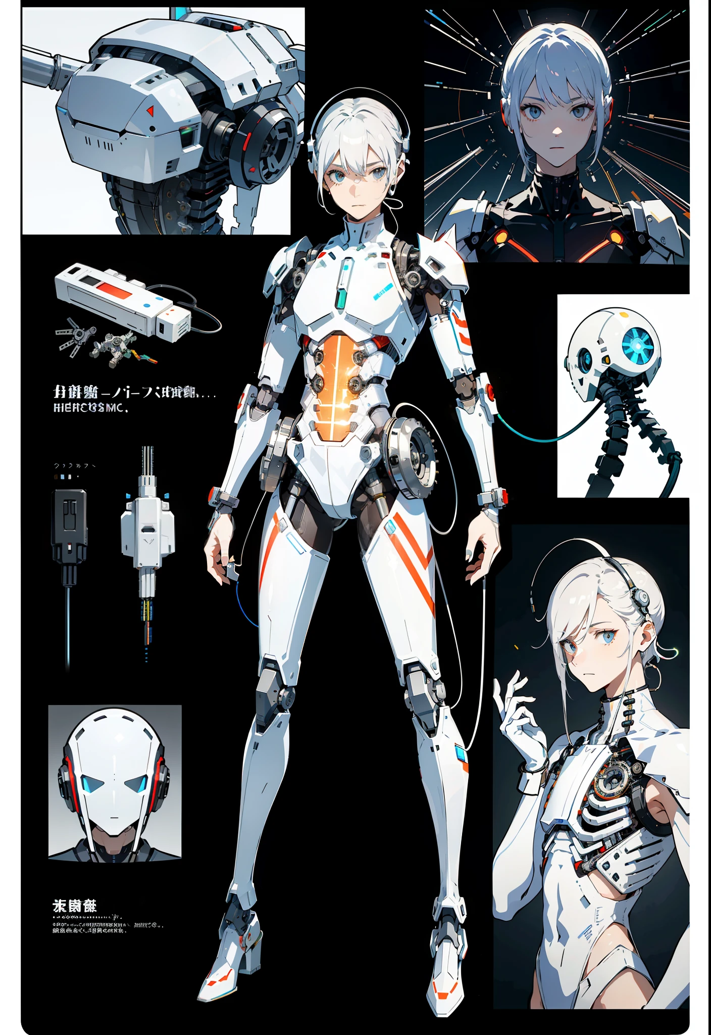 Young men,ember,white clothes,red peach, glossy white armor, streamlined white armor, sleek white armor, clothing design, clear outfit design, full body concept, sleek streamlined white armor, detailed white armor, full body adoptable, new costume concept design, sleek bright white armor, modern clean white armor, matt white color armor,1 boy,Male,Young man,Manly,Man,(Male),The right leg is a mechanical prosthesis,droid,white colored eyelashes,White eyes,White color hair,cable wires,electrical wires,thongs,Bondage belt,(Transparent surface and epidermis:1.5),(There are many mechanical gears and electronic components inside the fuselage:1.4),(Mechanical vertebrae:1.3),Solo,Expressionless,(wires and cables attached to head and body:1.4),(Surgery around the robotic arm:1.2),(circuit boards:1.4),(Character focus:1.3),Science fiction,Float in the nutrient solution,Petri dish,Culture the sink,Large water tank,Lab Room,Bionic Man