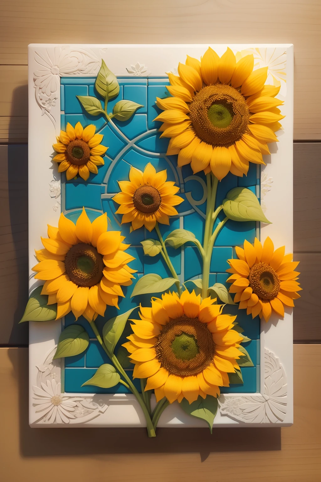 Beautiful sunflowers, yellow, pale blue, craft paper, wild flowers, intricate details --tile -- stylize 1250 --test --creative 000 --v 3 --s 2