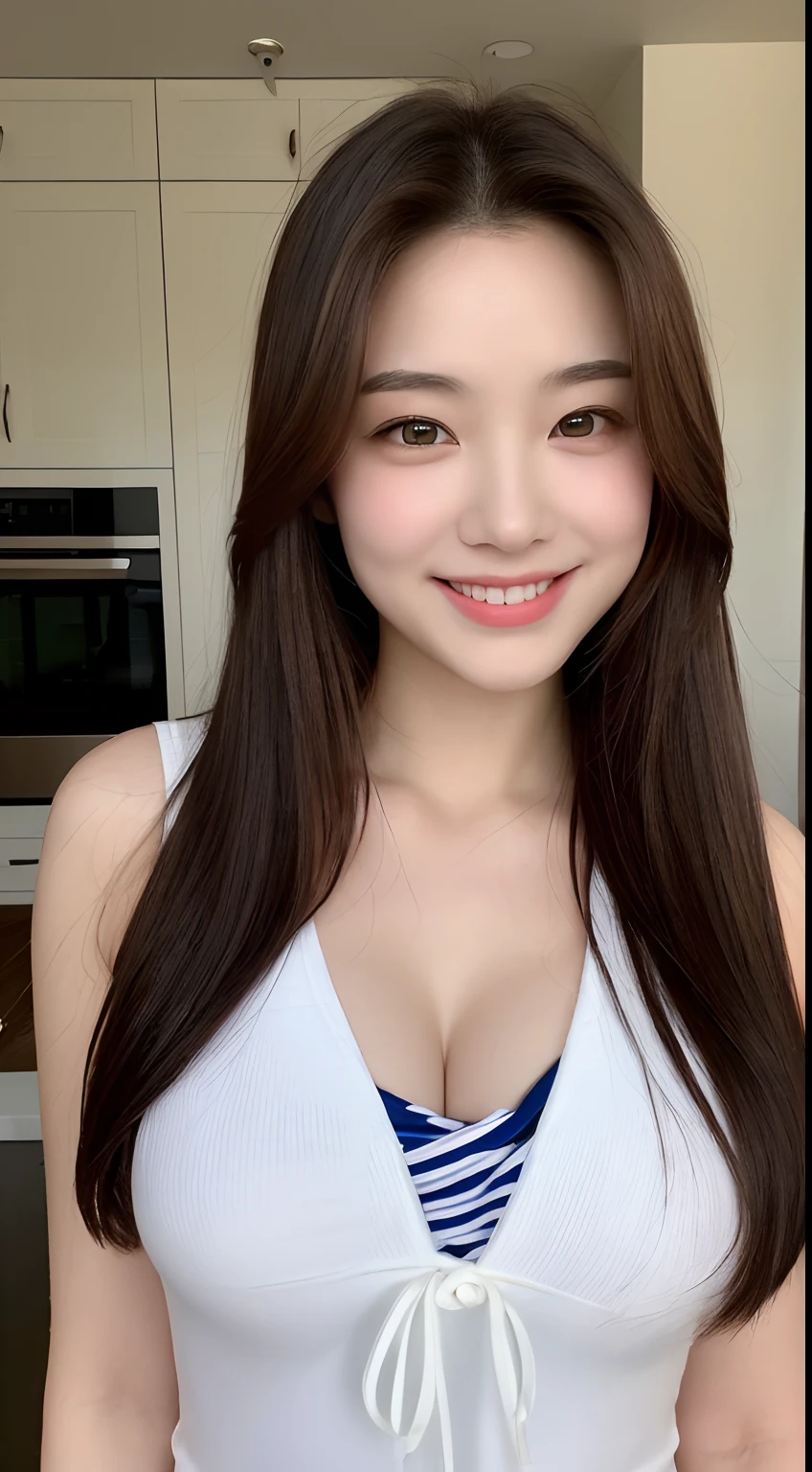 realistic photos of (1 cute Korean star) hair behind ears, thin makeup, 32 inch breasts size, slightly smile, wearing red pattern tank top, selfie, at the fish market, caustics, optical illusion,UHD