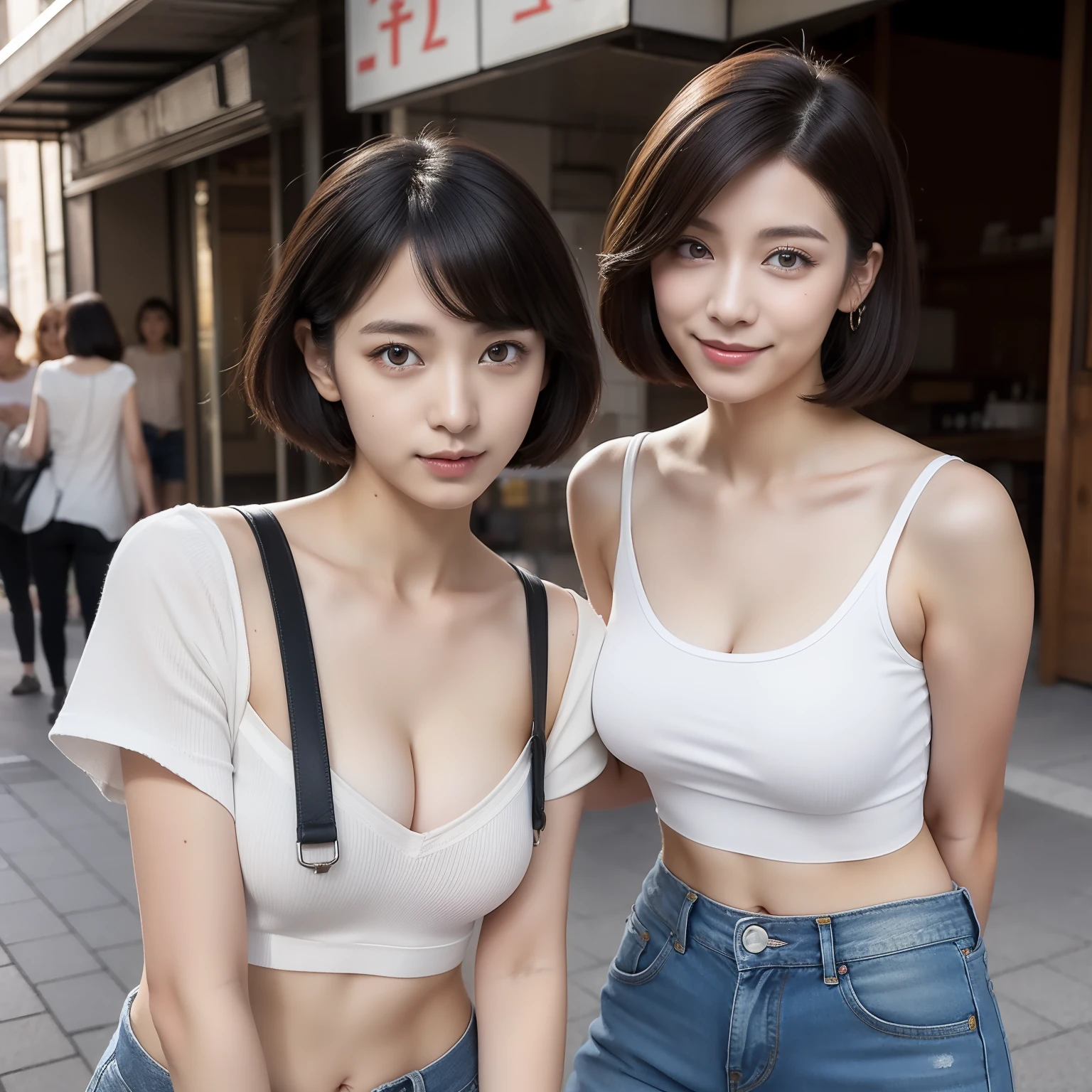 ((Japan Beauty))18year old、childish、short-cut、(Full body shot 1.5)、A dark-haired、Wearing a black rider jacket、8K、Super beautiful、masterpiece、a beauty girl、cups(((Big Eyes 1.6))).Beautiful eyes、long lashes、thin lipss、(smile1.3)、white tank tops、Inner Top White、bending forward、Arms crossed in front of the body、Enlarge Batten's Pose、Underpants、shortpants、Denim Fabric Shorts、Short boots、Wear black short boots、Background in the city、Intersection in the background、Background Building、real looking skin、Beautiful skins、A mischievous smile、Black helmet、Super beauty、childish、Brown eyes、japanes、Facing the camera、Pose with your arms crossed in front of your body、Seeing the inside、White inner top visible、Prerelease of leather jeans、Chewing tobacco、Putting a cigarette in your mouth、Cigar in the mouth、Cigar in the mouth