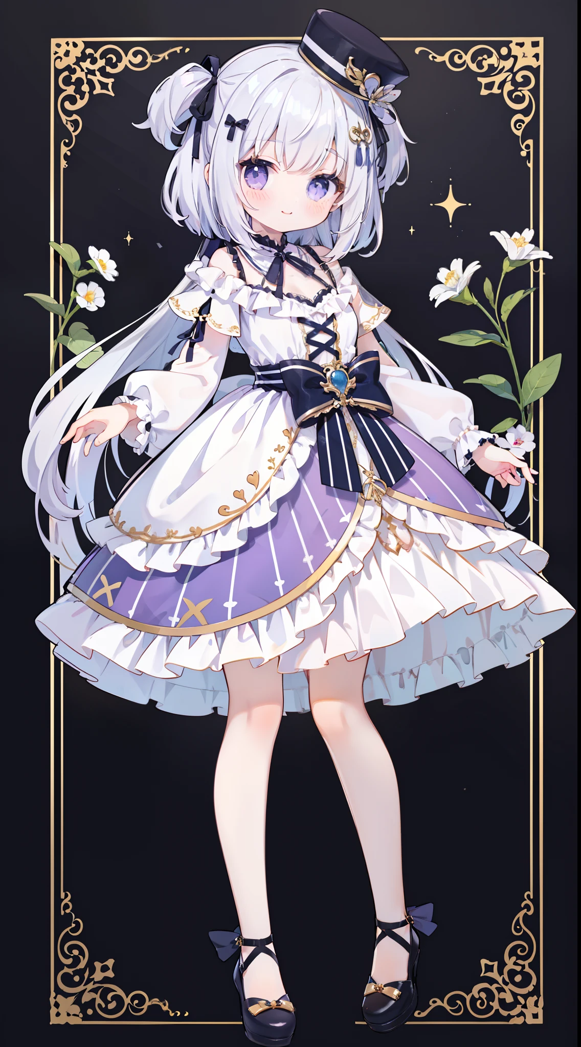 1 girl in、((Full body standing picture))、top-quality、hightquality、masterpiece、a beautiful girl with white hair,Violet skirt,Tall and tall,slenderness,With a smile,Flushed face,Stand in Wonderland,Radiant