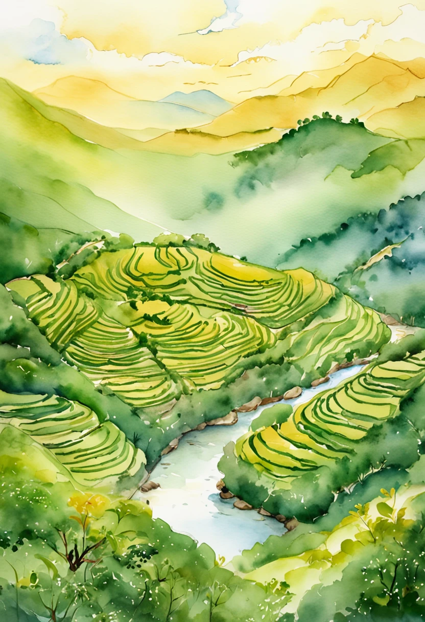 5 major tea mountains in Yunnan,Tea packaging,linear illustrations,Young fine gold thread,reasonable design, Clear lines, High- sharpness,Best quality, The is very detailed, tmasterpiece, offcial art, movie light effect, 4K