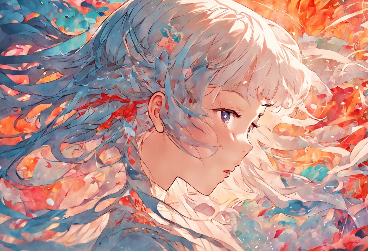 (White background:1.4),(Silhouette of a girl's head, Eyes closed, colorfull long hair, Oriental elements),(Chinese illustration:1.3,paper art:1.3, Quilted paper art:1.2),( reasonable design, Clear lines, High sharpness,Best quality, Very detailed, Masterpiece, movie light effect, 4K )