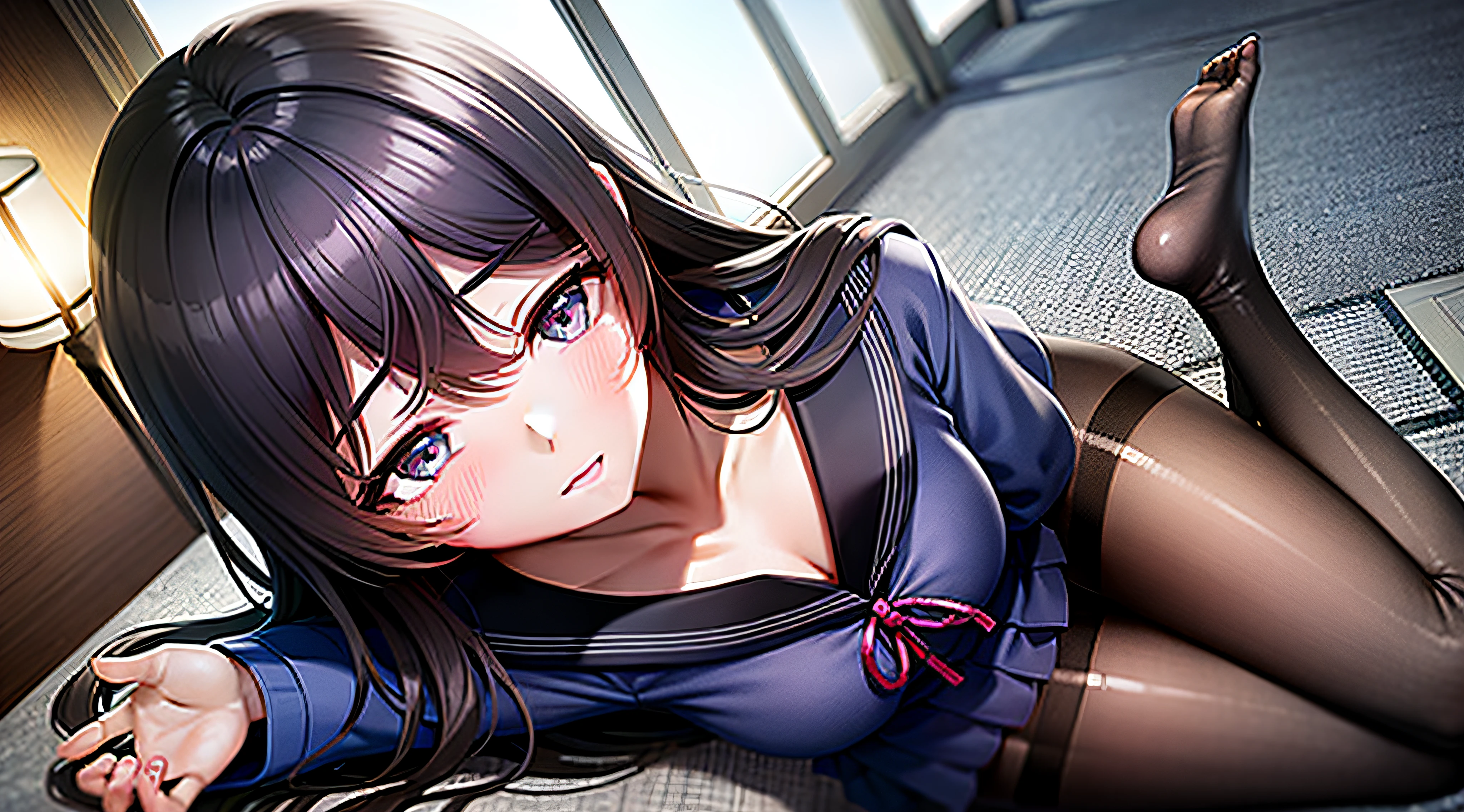 Crawl on all fours in a cell、 anime girl wearing a black dress, Anime girl with long black hair,, li in dress, Torn dress、push your butt up and down、angry and desperate facial expression、shed tears、being rape、A dildo is inserted from behind