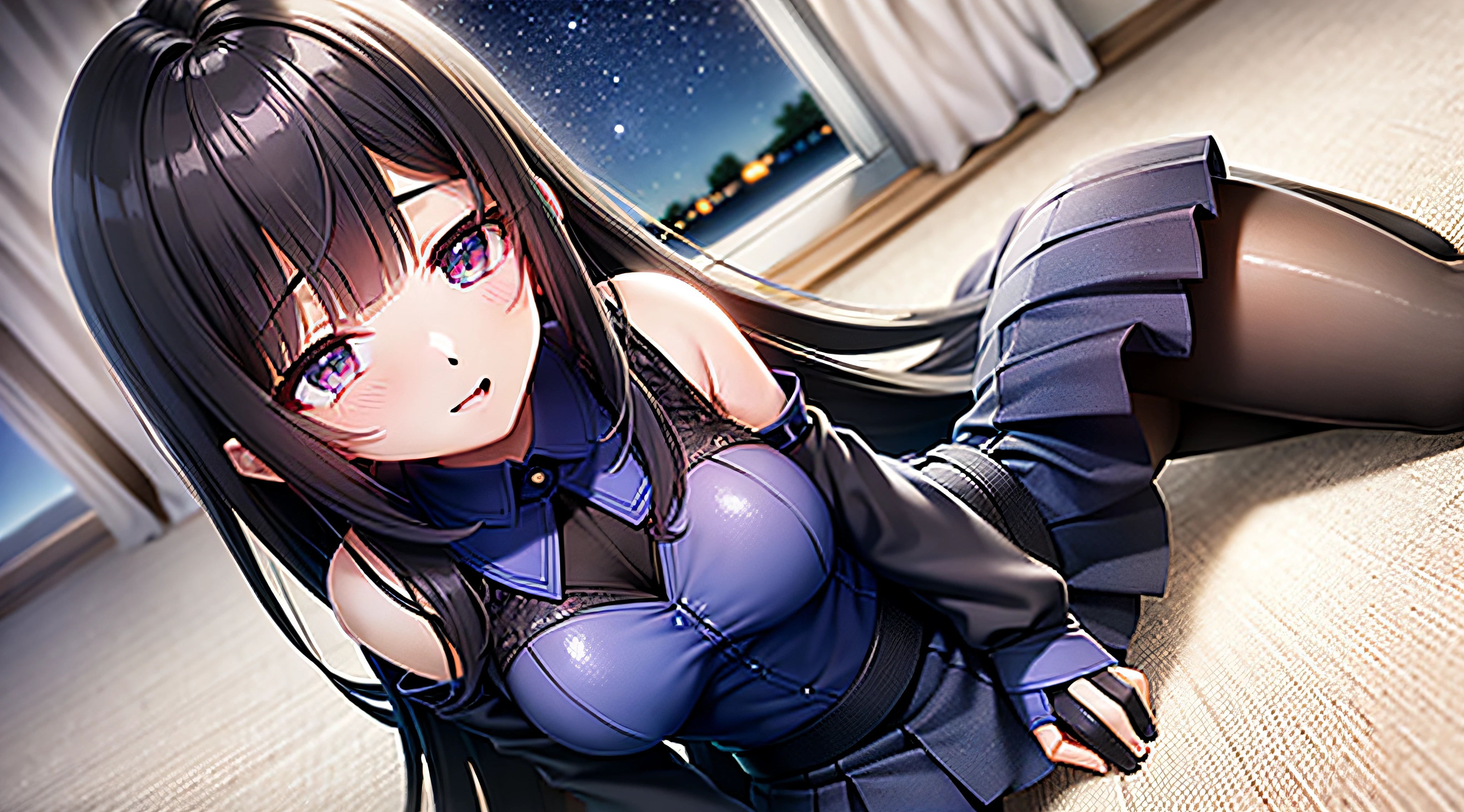 (Highest quality,4K,8K,High resolution,masterpiece:1.2),Very detailed, Realistic, photo-Realistic, clear, Professional Lighting, Beautiful Face, Highest quality, 超High resolution, Various colors, Bright colors, Break 5 High School Girl:2.0, skirt,Plaid, Pleats, Stylish female body, expensive, Mr.々Hair, barefoot, From behind, Perfect Fingers:1.3, Perfect hands:1.3, Short sleeve,  Purple panties:1.5,See-through:1.8, Rear View, Beach, Dawn, blue sky,,(((Sexy Fishnet Stockings for Women,Asymmetric,Bare shoulders,Erotic costumes,Open crotch,mesh,Sex))),