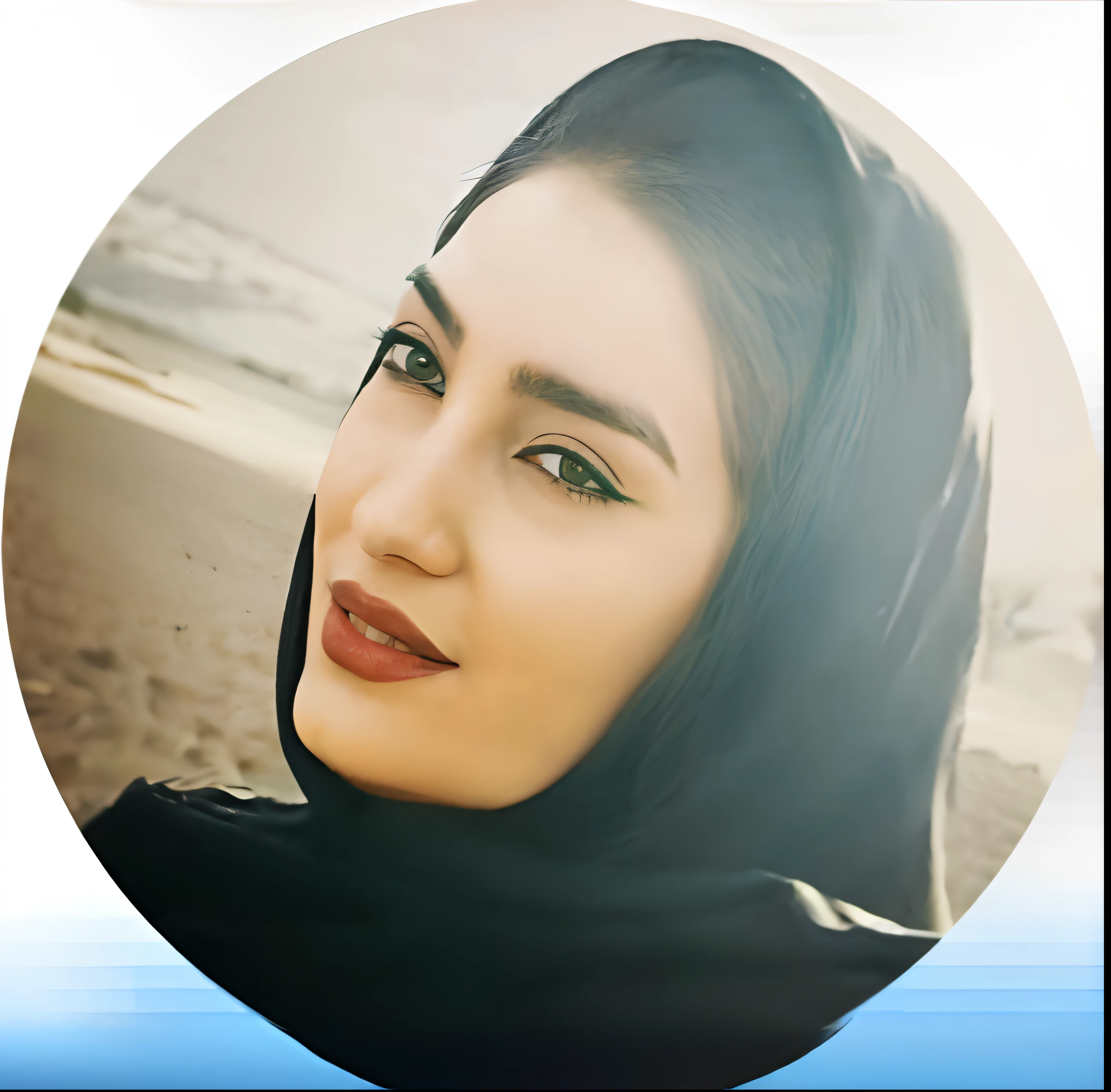 a close up of a woman wearing a black scarf on a beach, beautiful iranian woman, pale-skinned persian girl, arab ameera al-taweel, profile pic, faridah malik, profile image, ameera al-taweel, inspired by Riza Abbasi, inspired by Maryam Hashemi, photo of a woman
