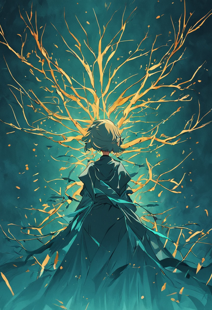 illustration,Yunnan tea tree,teals,Luxury,Overall dark blue tone,Thin gold wire,flat style,No characters,Linear illustration - 9:16 resolution - the style is expressive