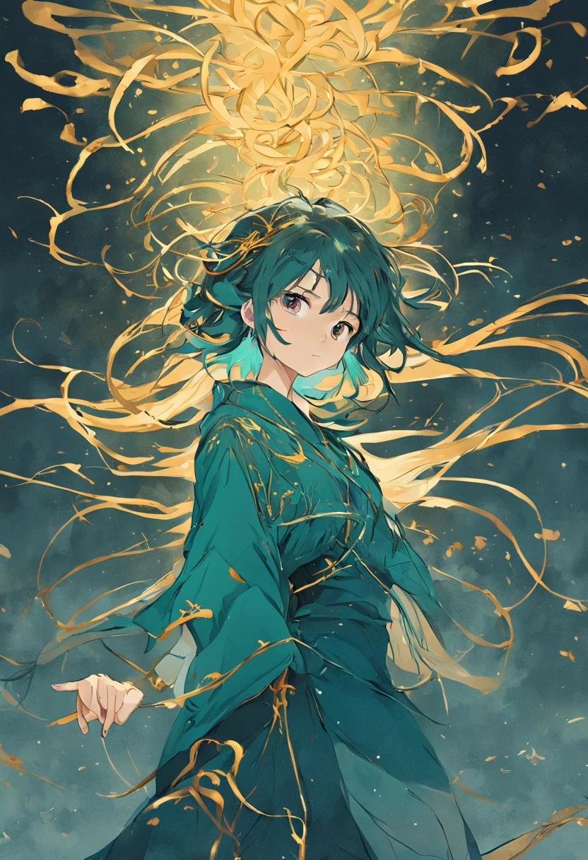 illustration,Yunnan tea tree,teals,Luxury,Overall dark blue tone,Thin gold wire,flat style,No characters,Linear illustration - 9:16 resolution - the style is expressive