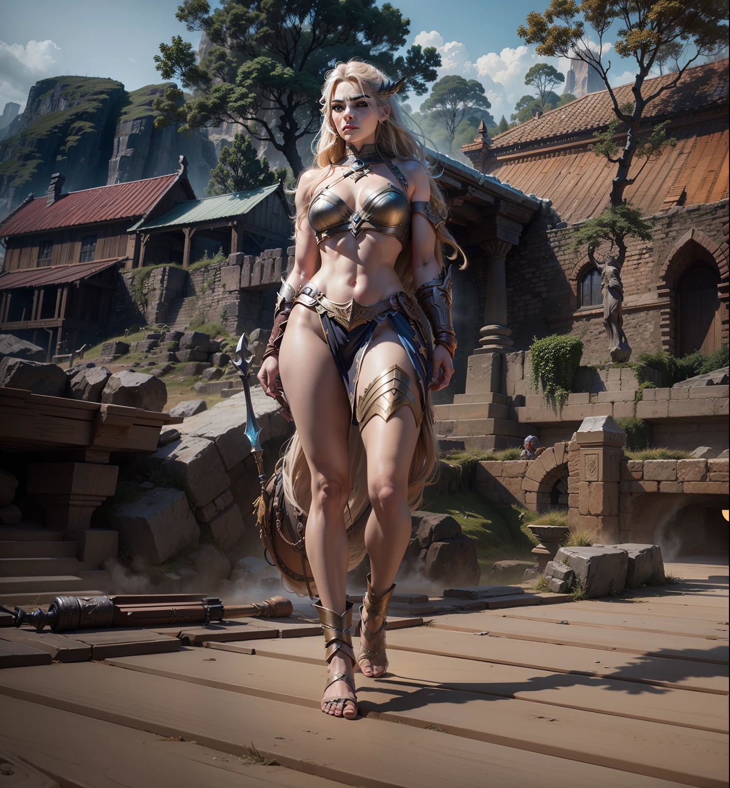 Asgard，valkyrie，Senhora Cavaleiro，Anatomia correta，epic fantasy digital art，tmasterpiece，8k，high-definition resolution，desenho detalhado，Qulidade Superior，, Epic composition,