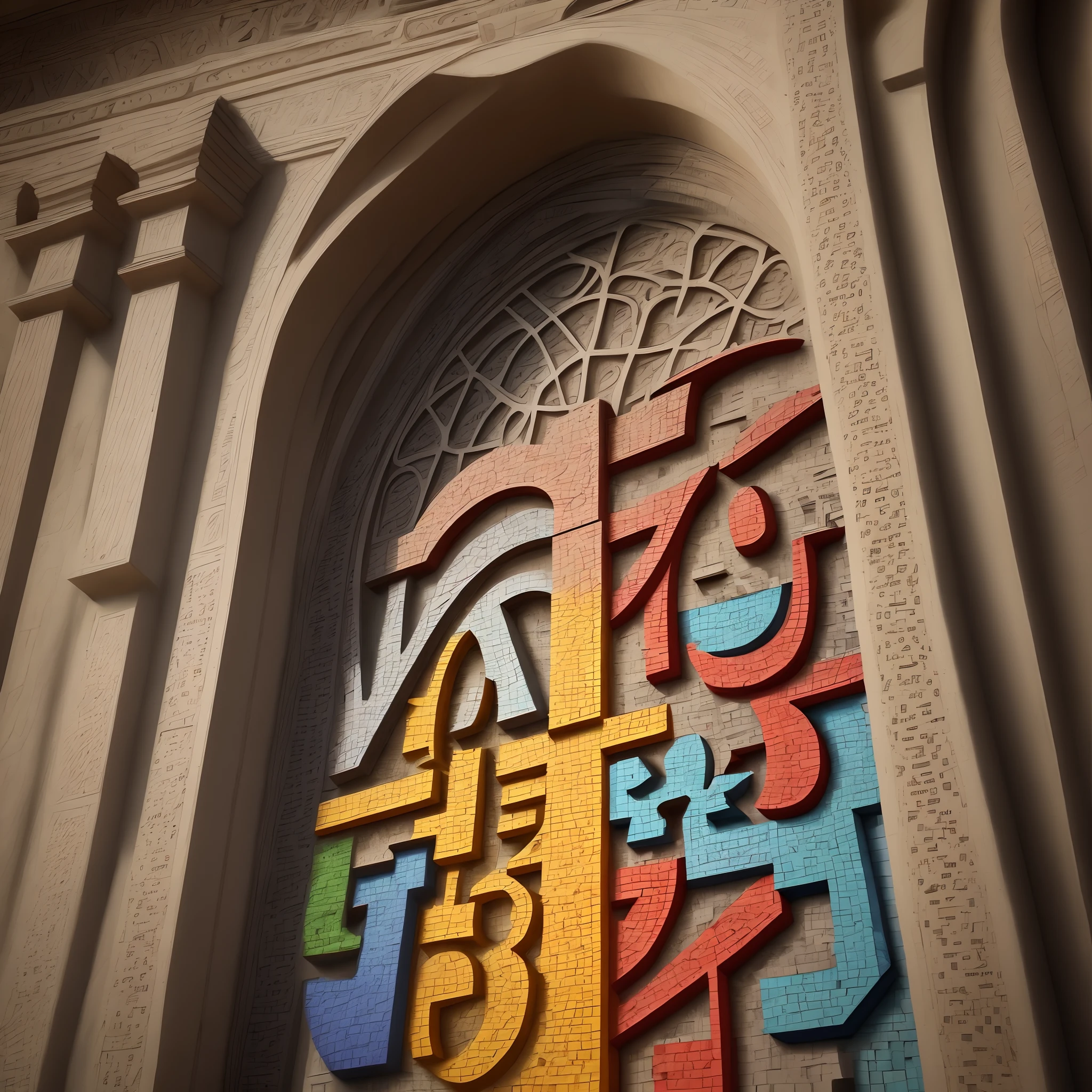 A mosaic with Christian letters and symbols, melhor imagem hd, 8k, li do mosaico , cores lindas e vivas.
