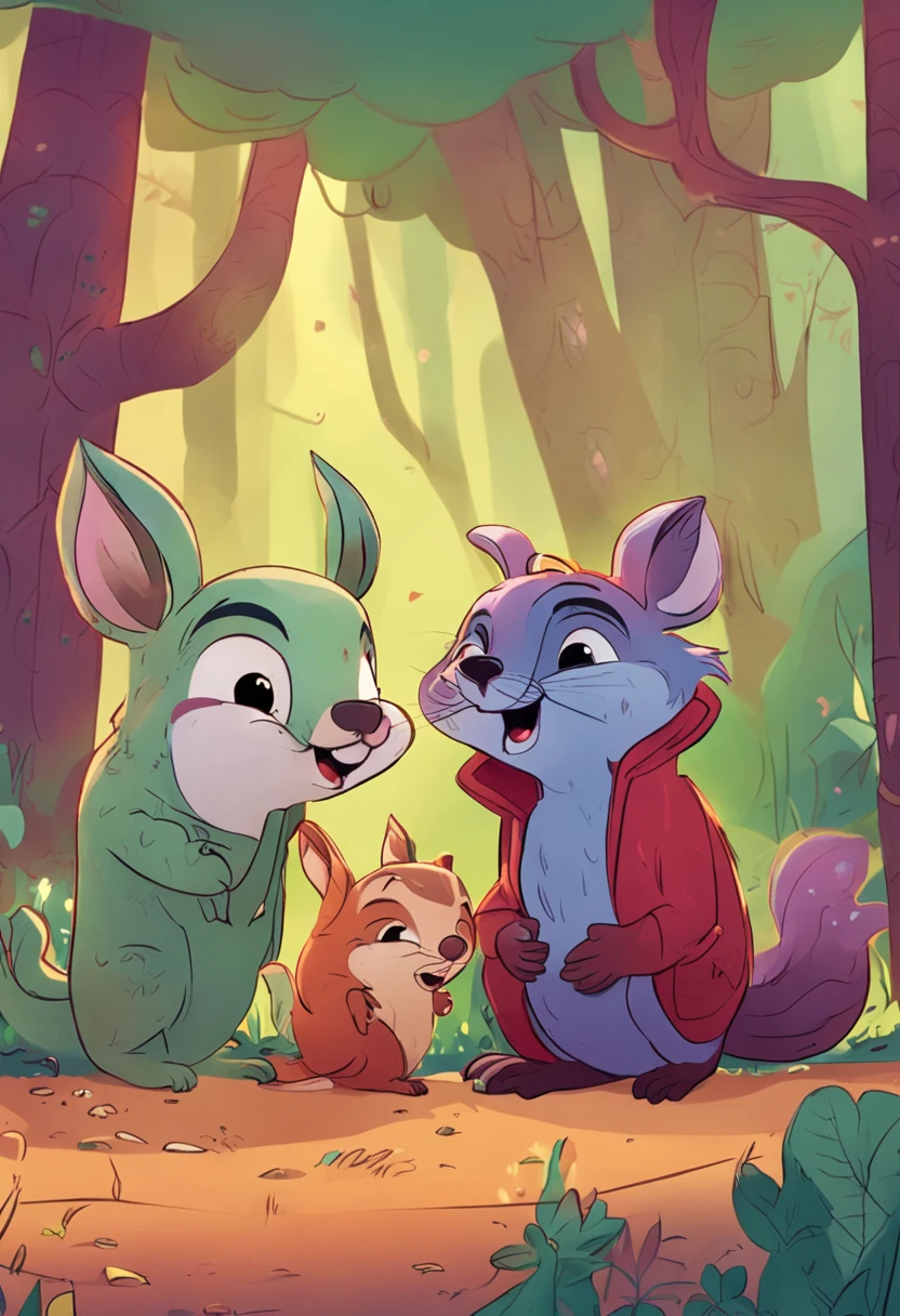 Three friends Lily,Ben and Max see a magical creature—a talking squirrel，His name is Sparkle。!