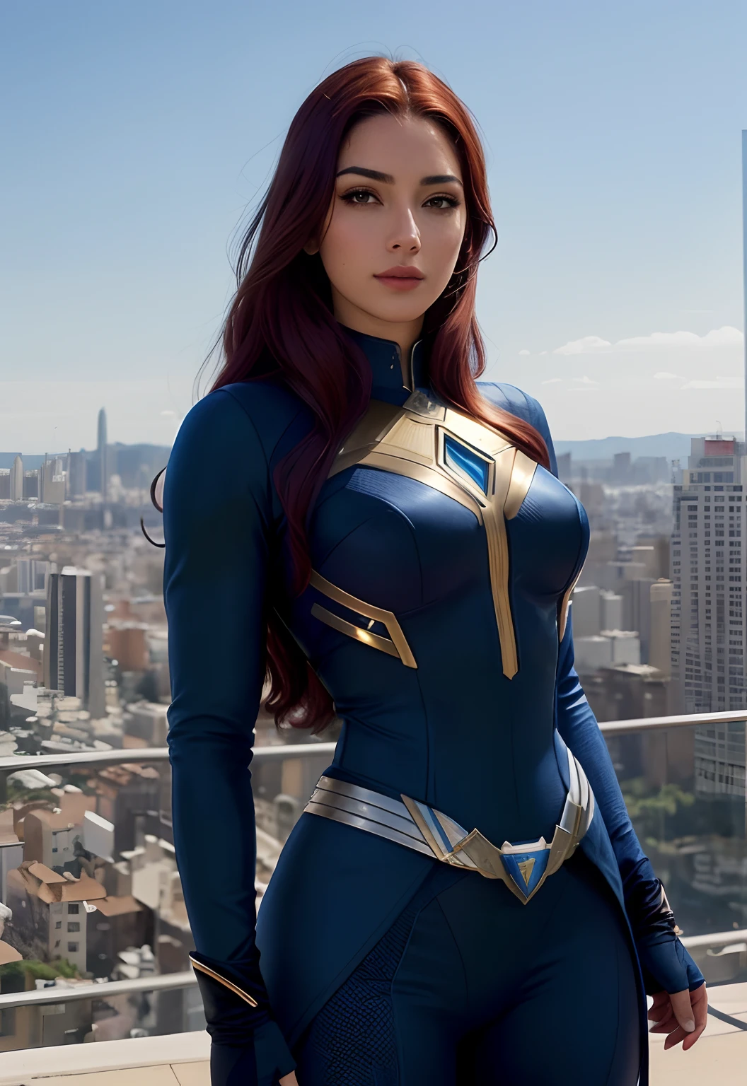 portrait hyper realistic ,Design an AI superhero from brasil, wearing a modern costume inspired by local traditions and futuristic elements."Uhd