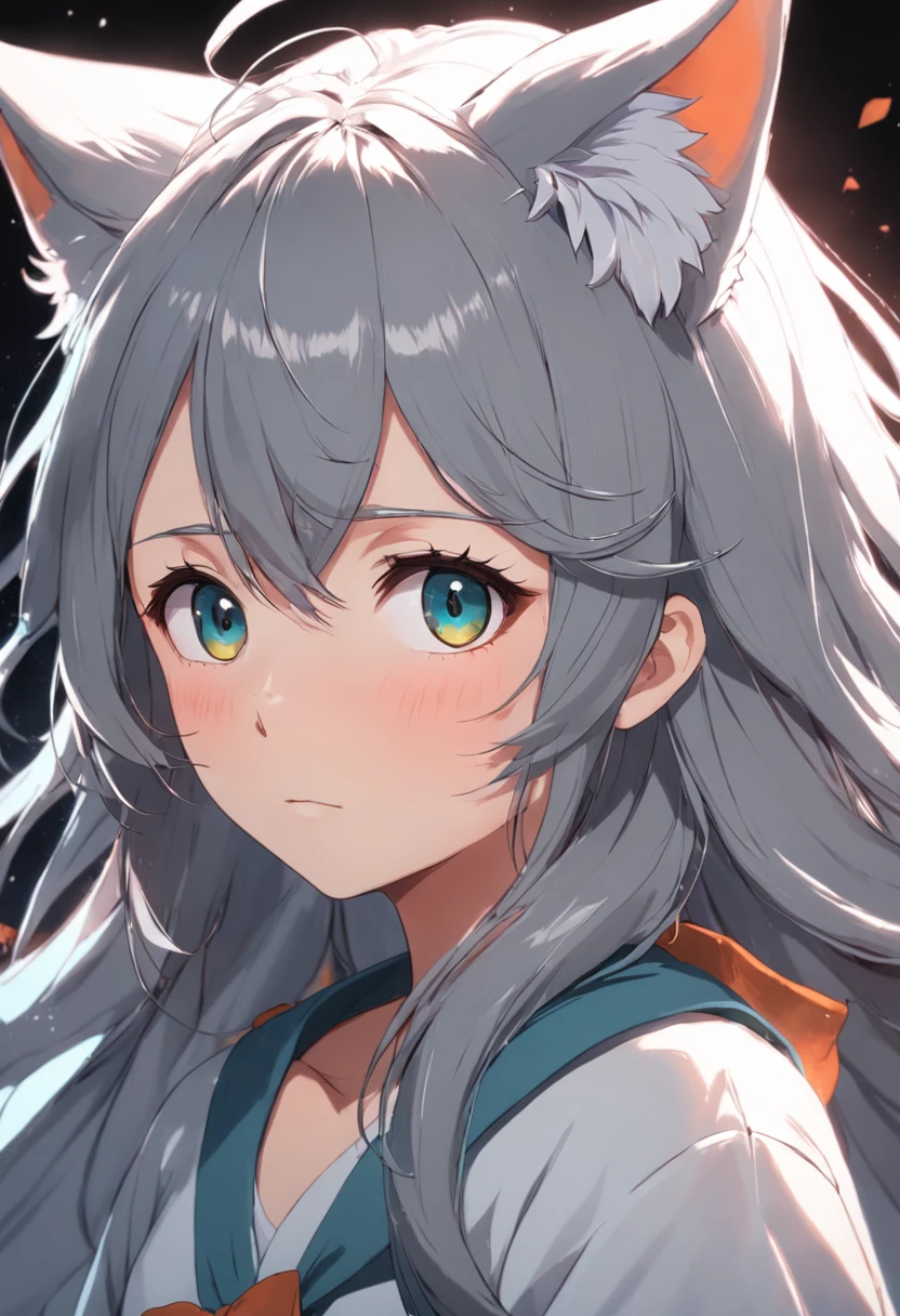 Girl with gray hair and fox ears