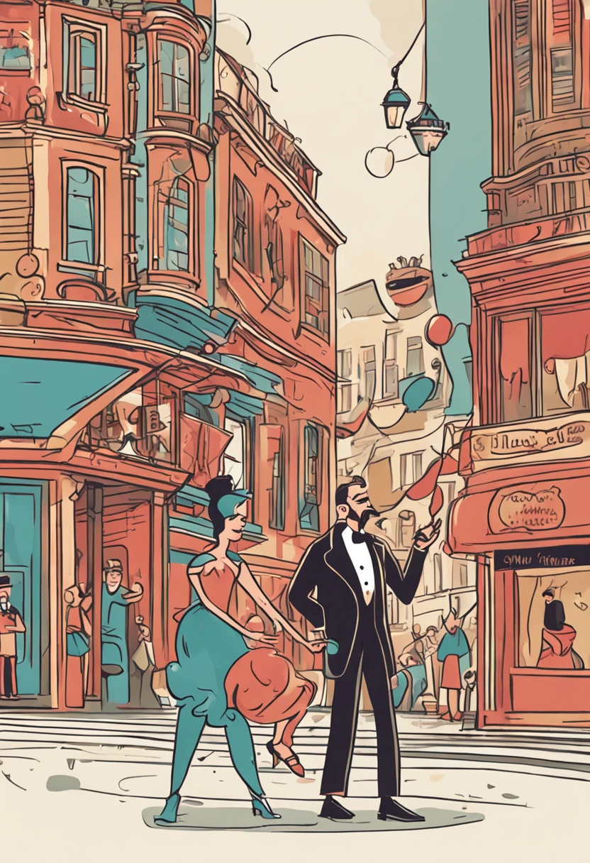 Pair of dancers, tango, Fun gentlemen, Elegant Pixar style freespace audience with children, Using Standby Images on Smartphones