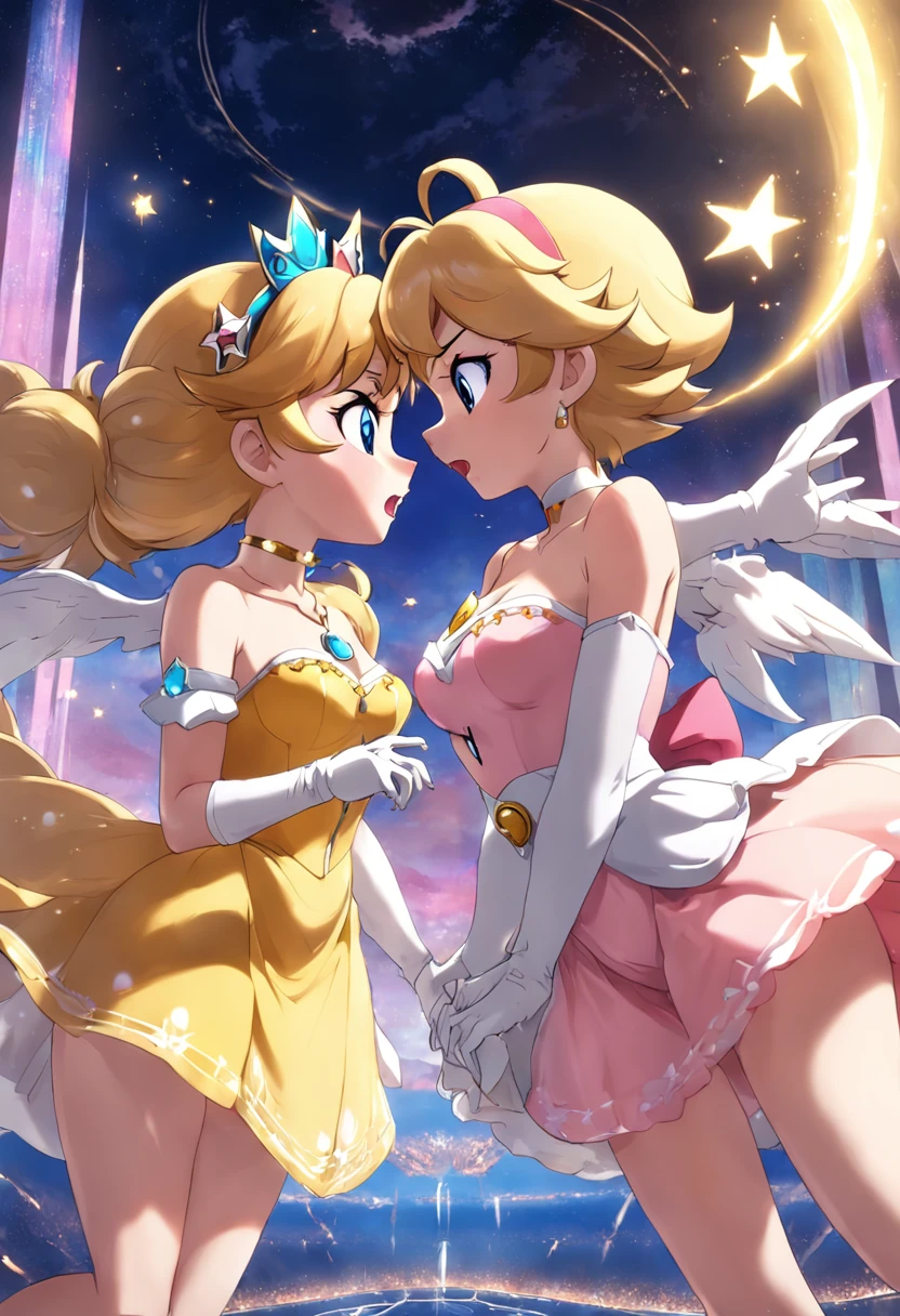 threesome, princess peach, princess daisy, rosalina, tongue kissing, huge breasts, big butt